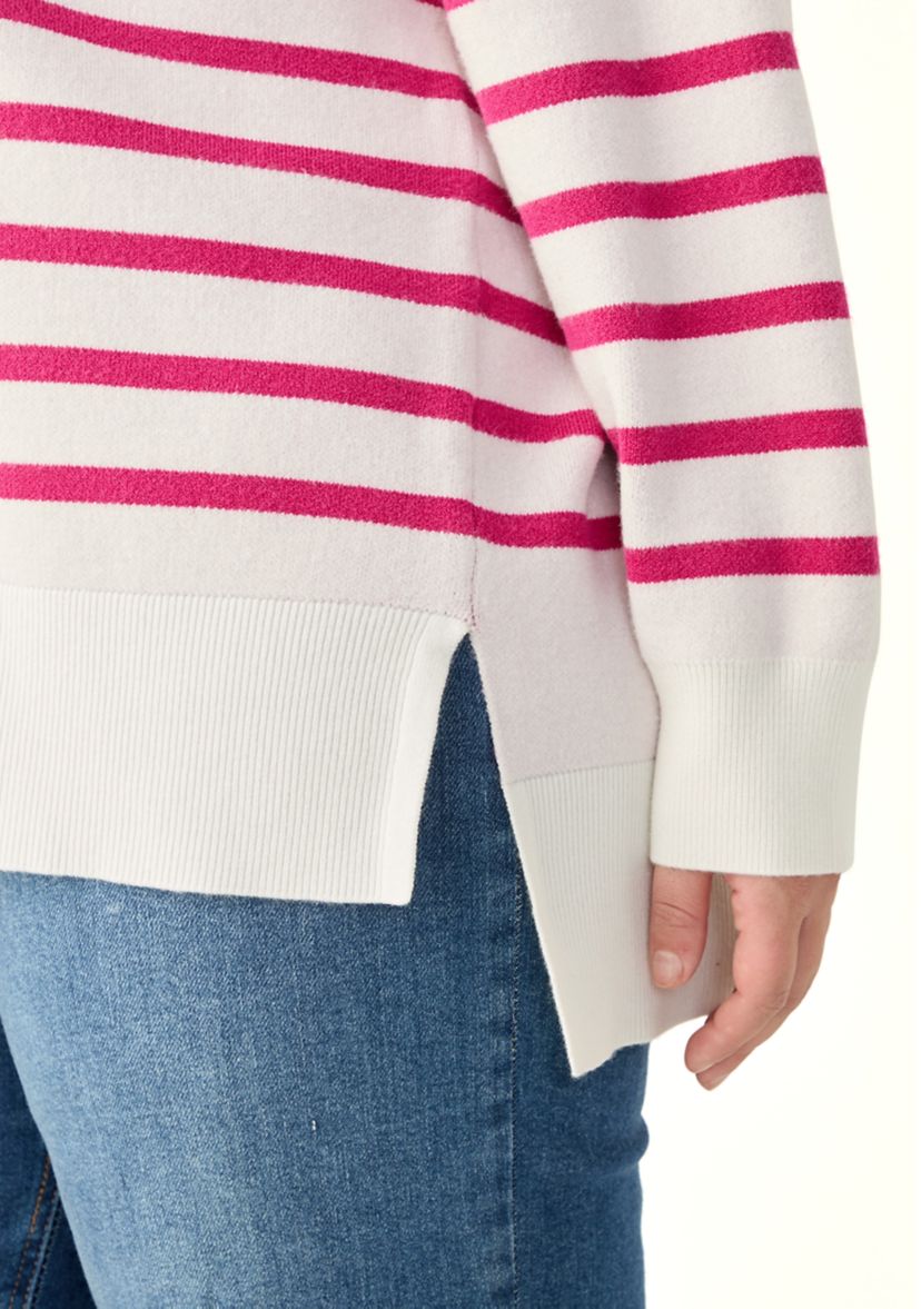 Plus Size Long Sleeve V-Neck Pullover with High/Low Hem 
