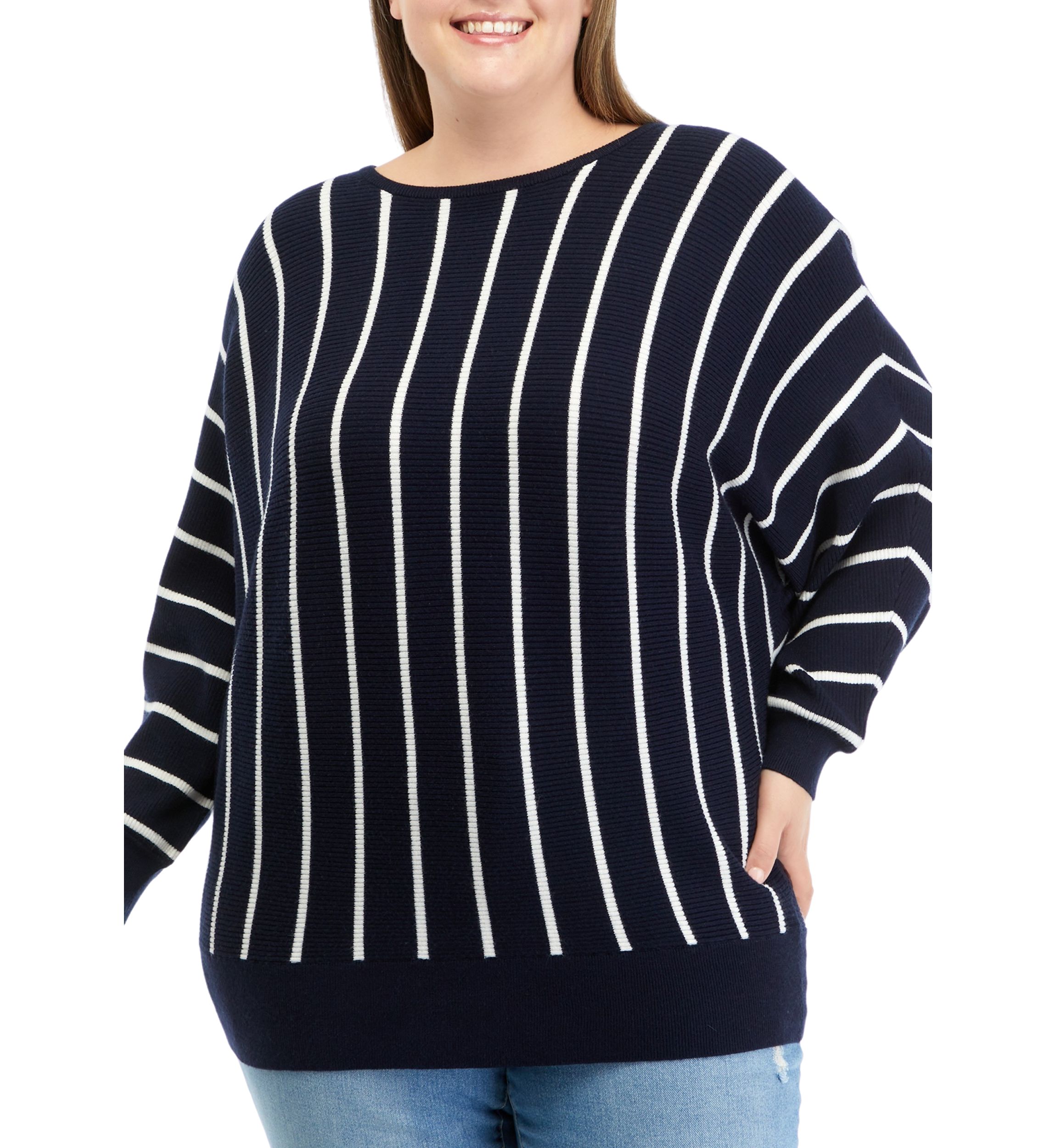 Plus Size Long Sleeve Boat Neck Dolman Sweater