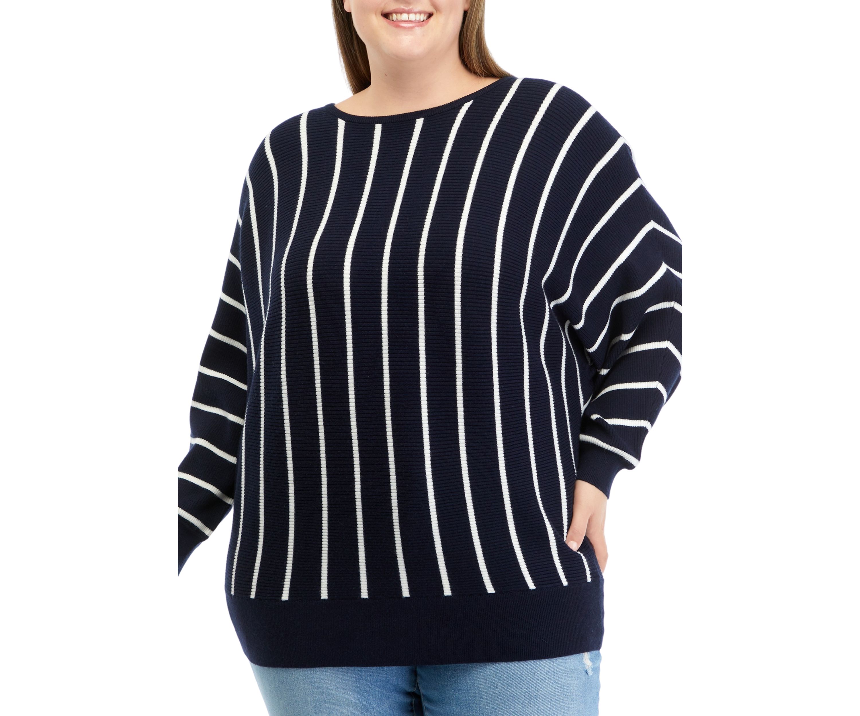 Plus Size Long Sleeve Boat Neck Dolman Sweater