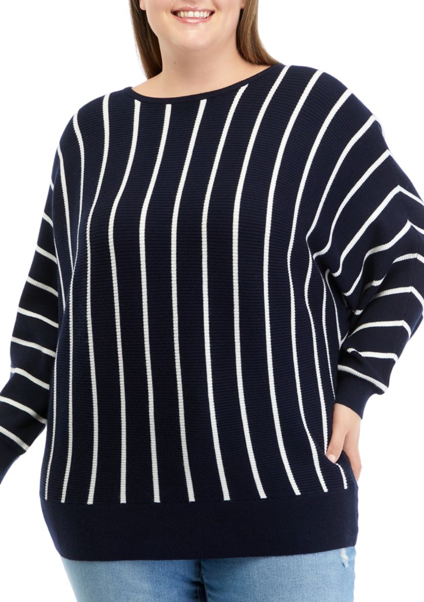 Plus Size Long Sleeve Boat Neck Dolman Sweater