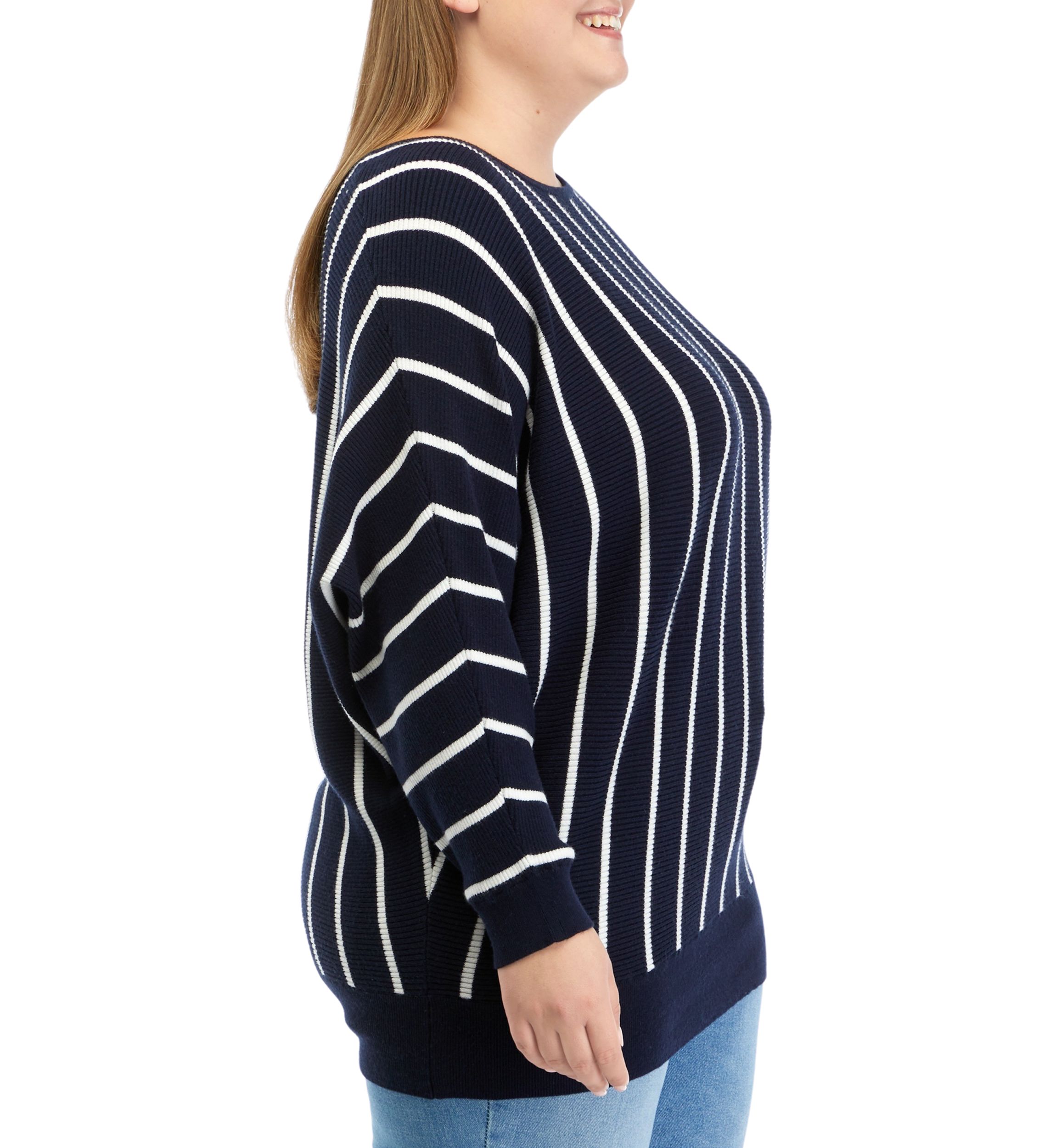 Plus Size Long Sleeve Boat Neck Dolman Sweater