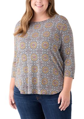 PHILOSOPHY BY REPUBLIC Women's Plus Size 3/4 Sleeve Crew Round Neck High-Low Shirt, 1X