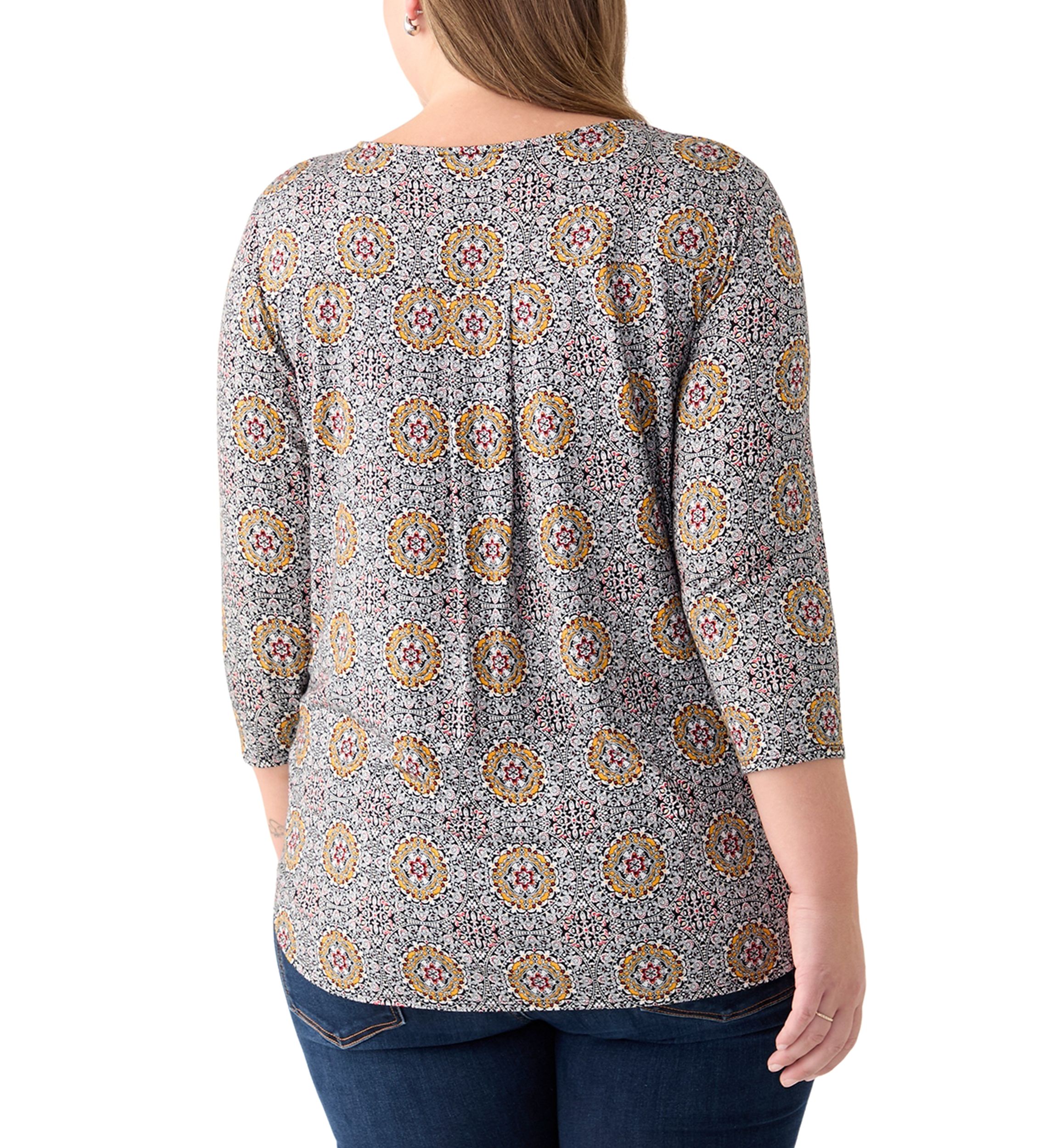 Plus Size 3/4 Sleeve Crew Round Neck High-Low Shirt 