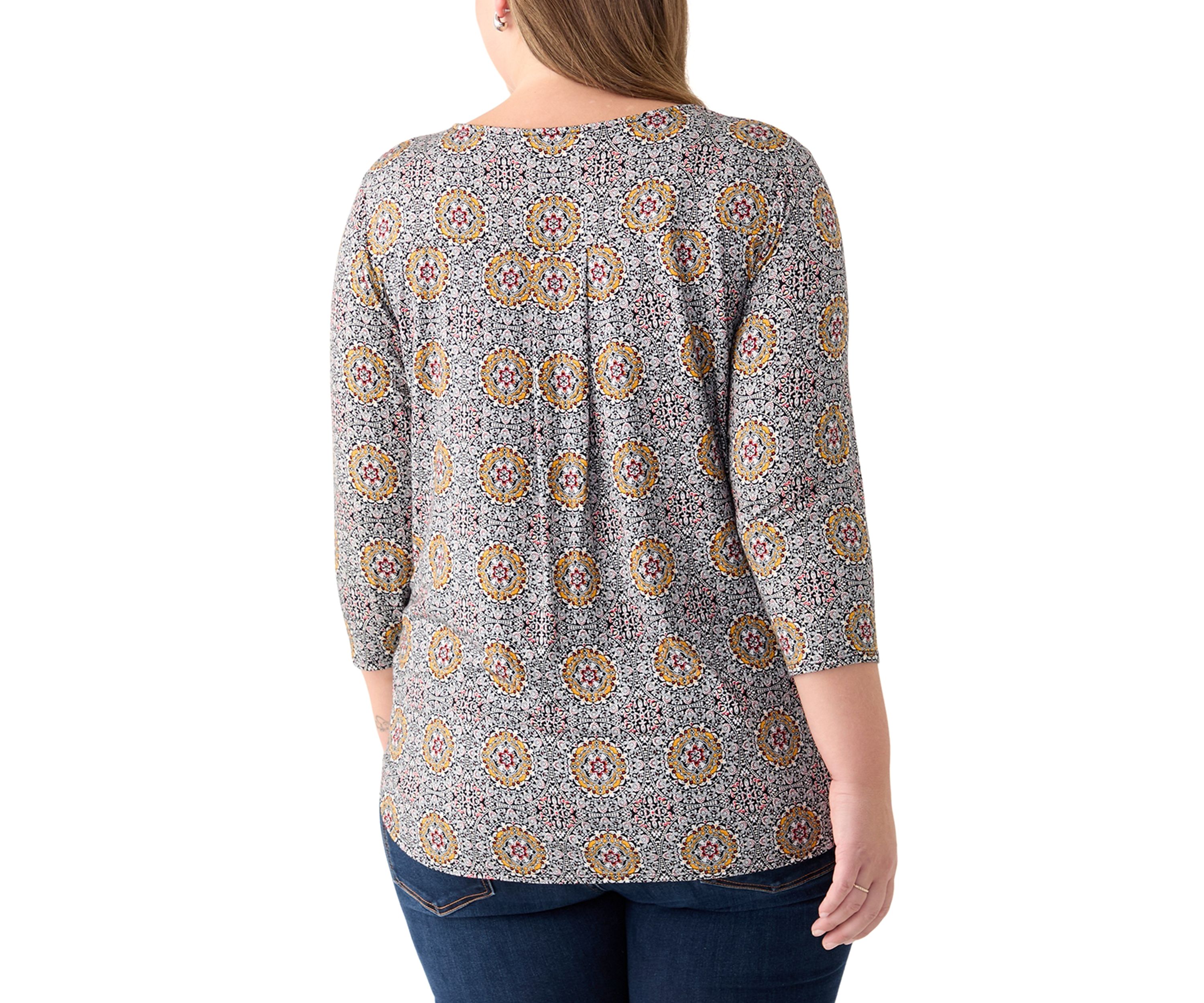 Plus Size 3/4 Sleeve Crew Round Neck High-Low Shirt 