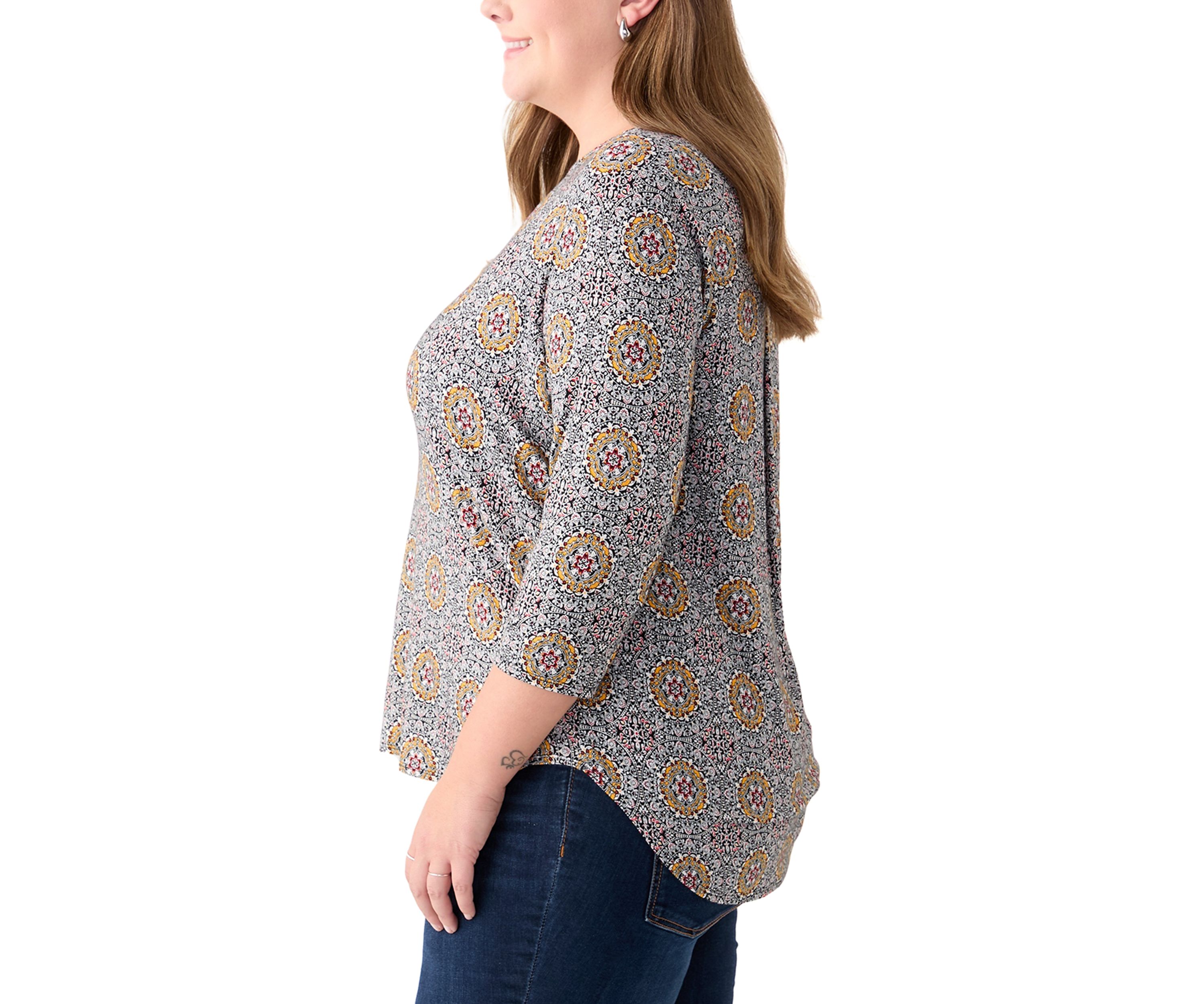 Plus Size 3/4 Sleeve Crew Round Neck High-Low Shirt 