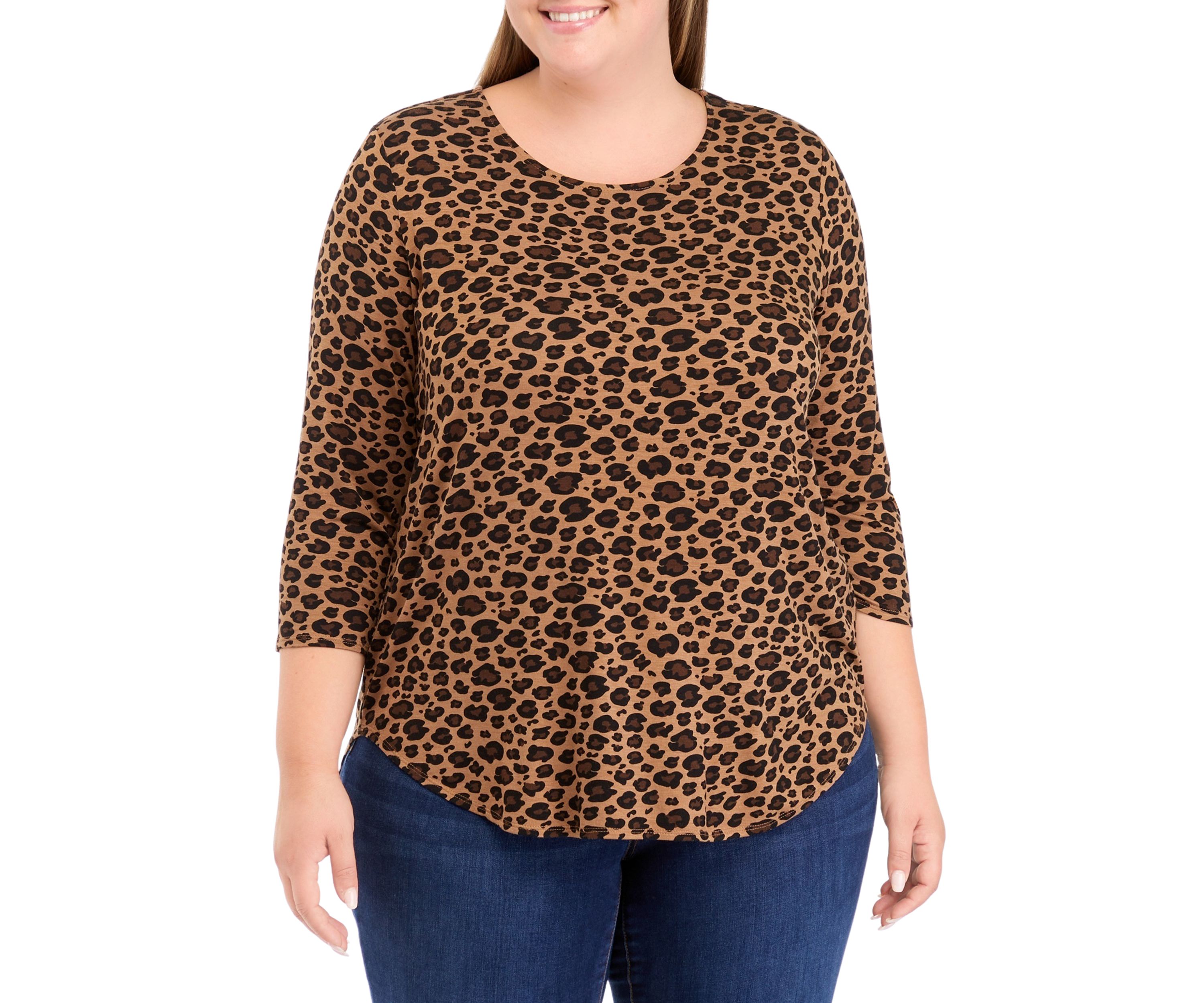 	  Plus Size 3/4 Sleeve Printed Top