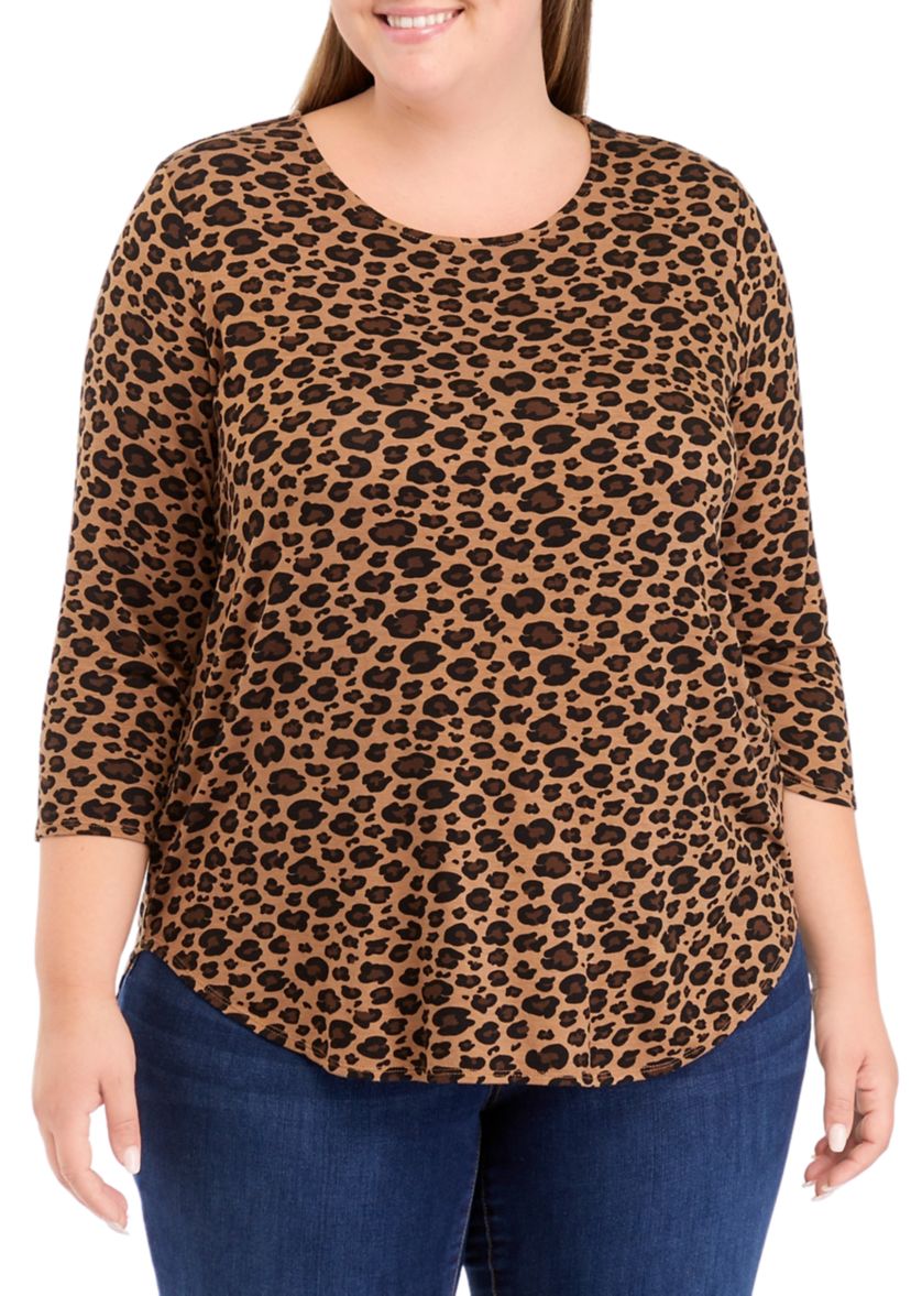 	  Plus Size 3/4 Sleeve Printed Top