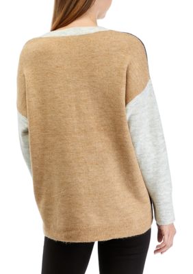 Women's Long Sleeve Color Block Crew Neck Sweater