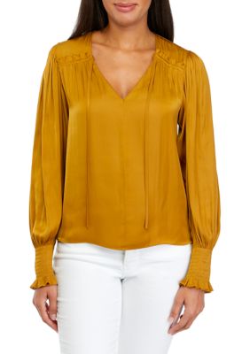 PHILOSOPHY BY REPUBLIC Women's Lantern Sleeve Smocked Shoulder Blouse