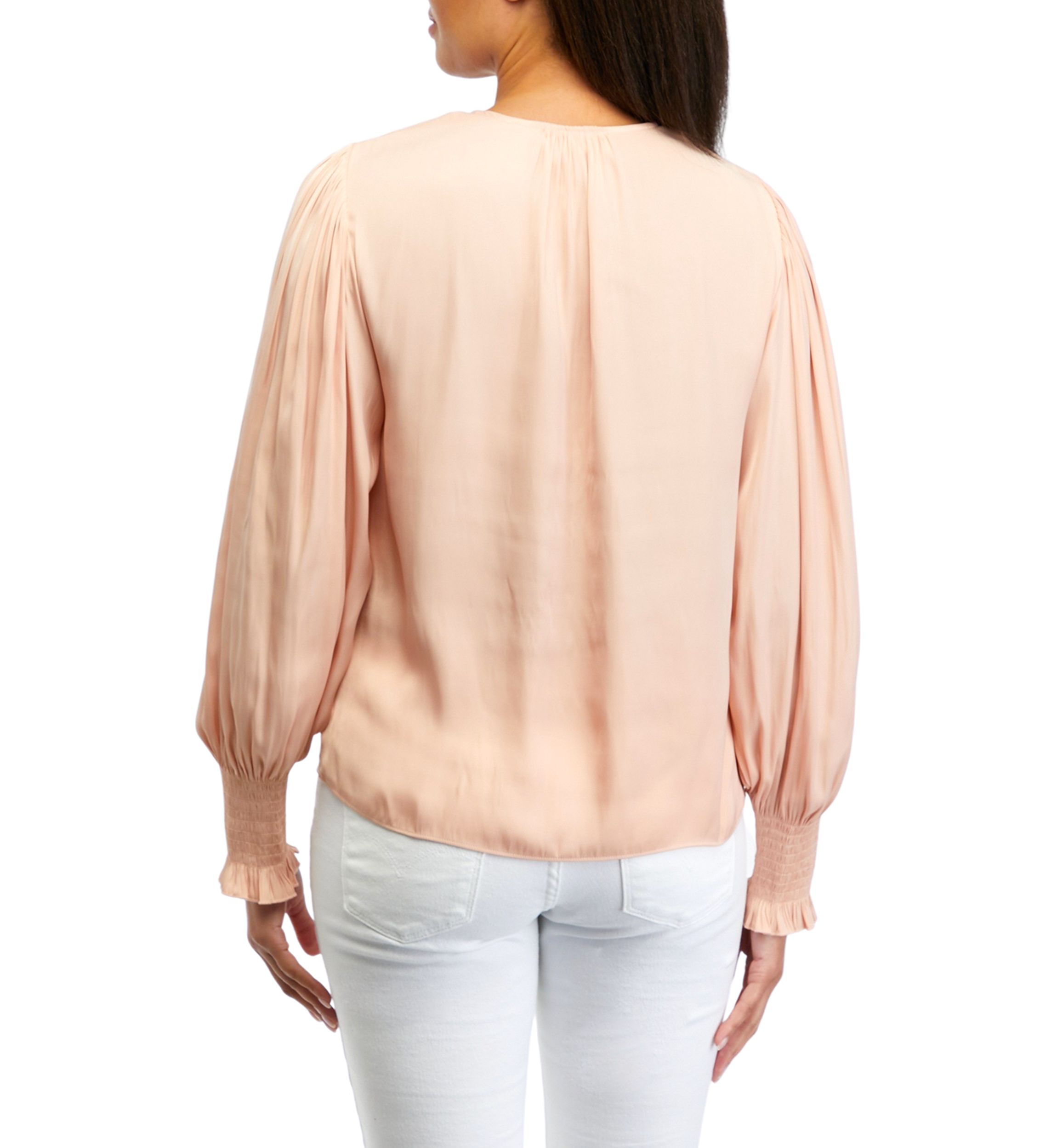 Womens Lantern Sleeve Smocked Shoulder Blouse 