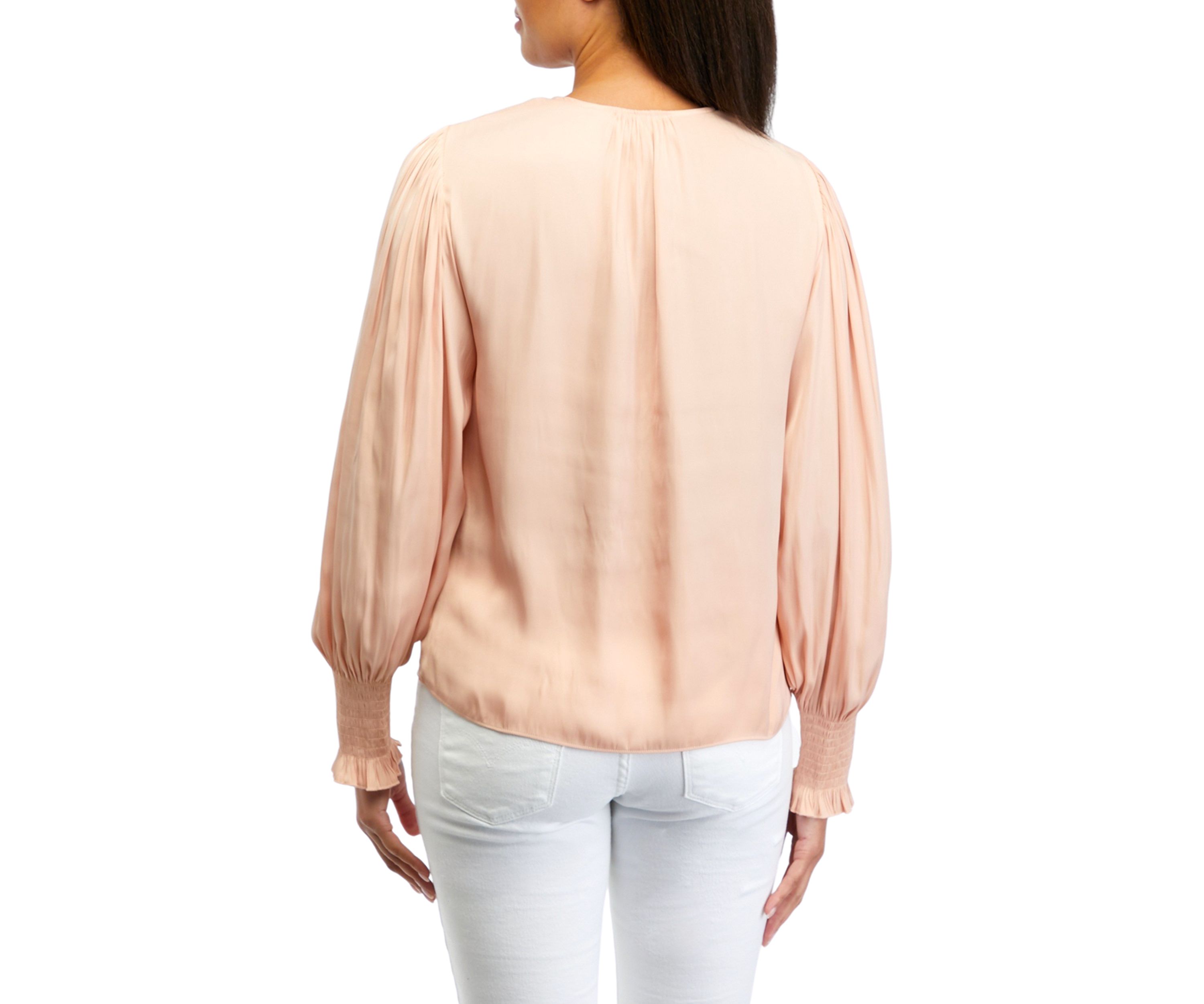 Womens Lantern Sleeve Smocked Shoulder Blouse 
