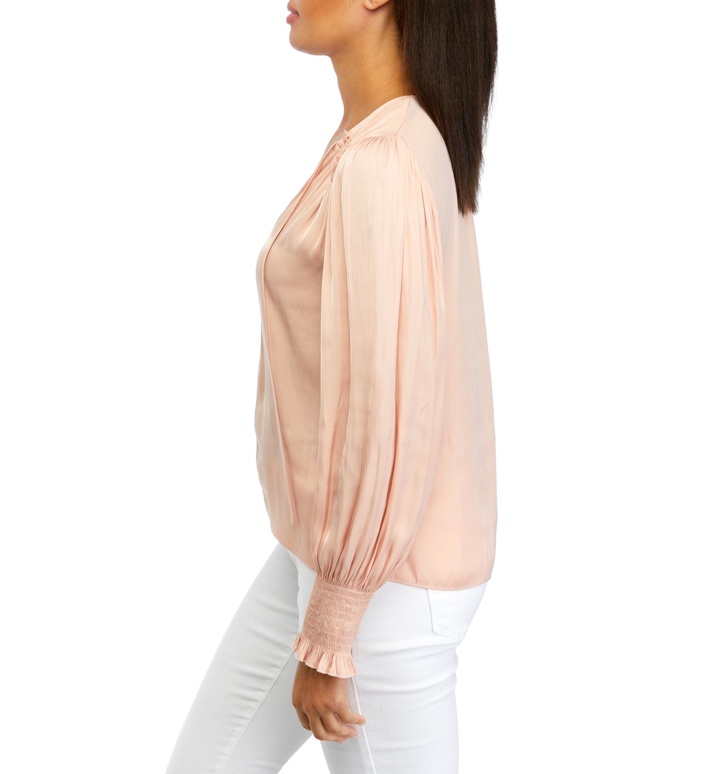 Womens Lantern Sleeve Smocked Shoulder Blouse 