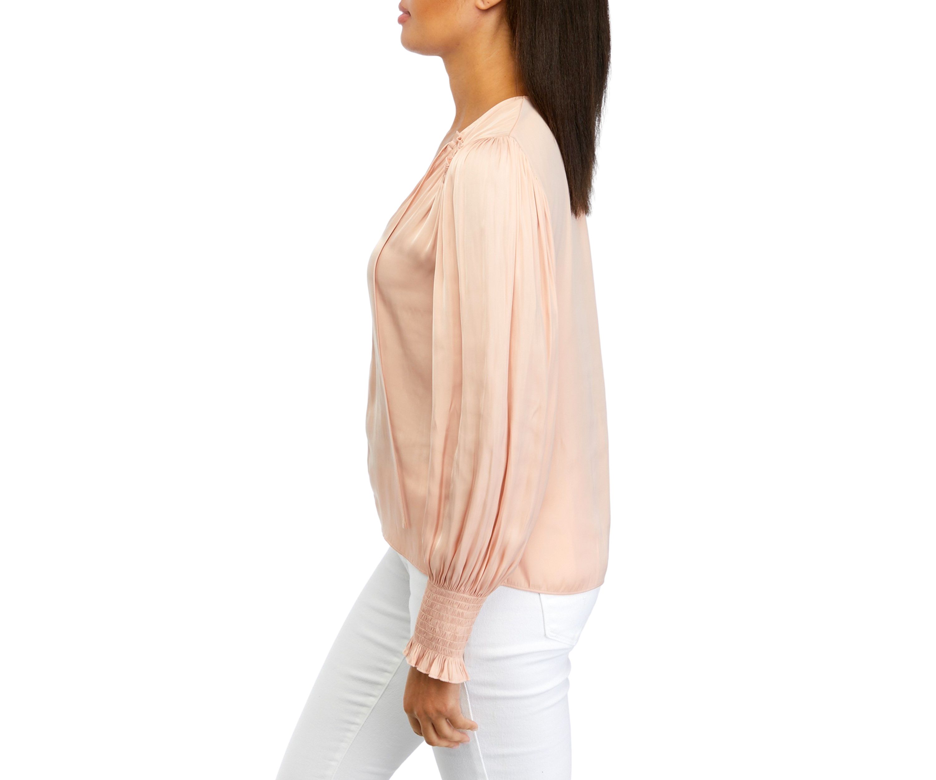 Womens Lantern Sleeve Smocked Shoulder Blouse 