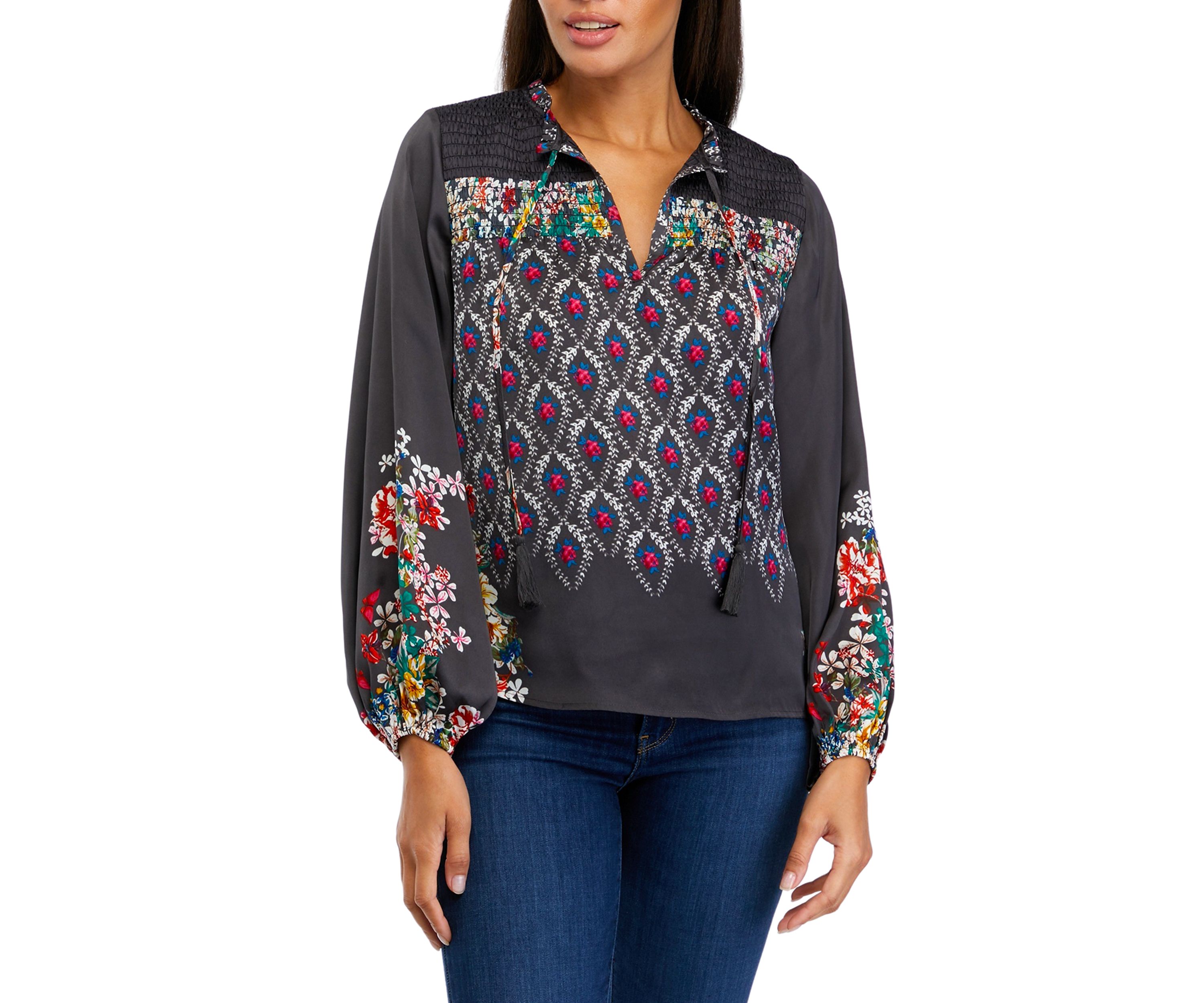 Womens Blouson Sleeve Printed Blouse 