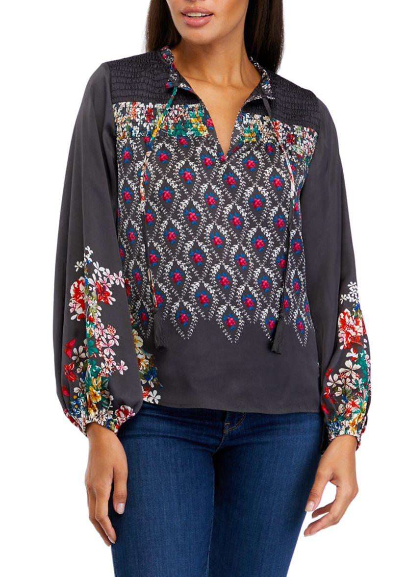 Womens Blouson Sleeve Printed Blouse 