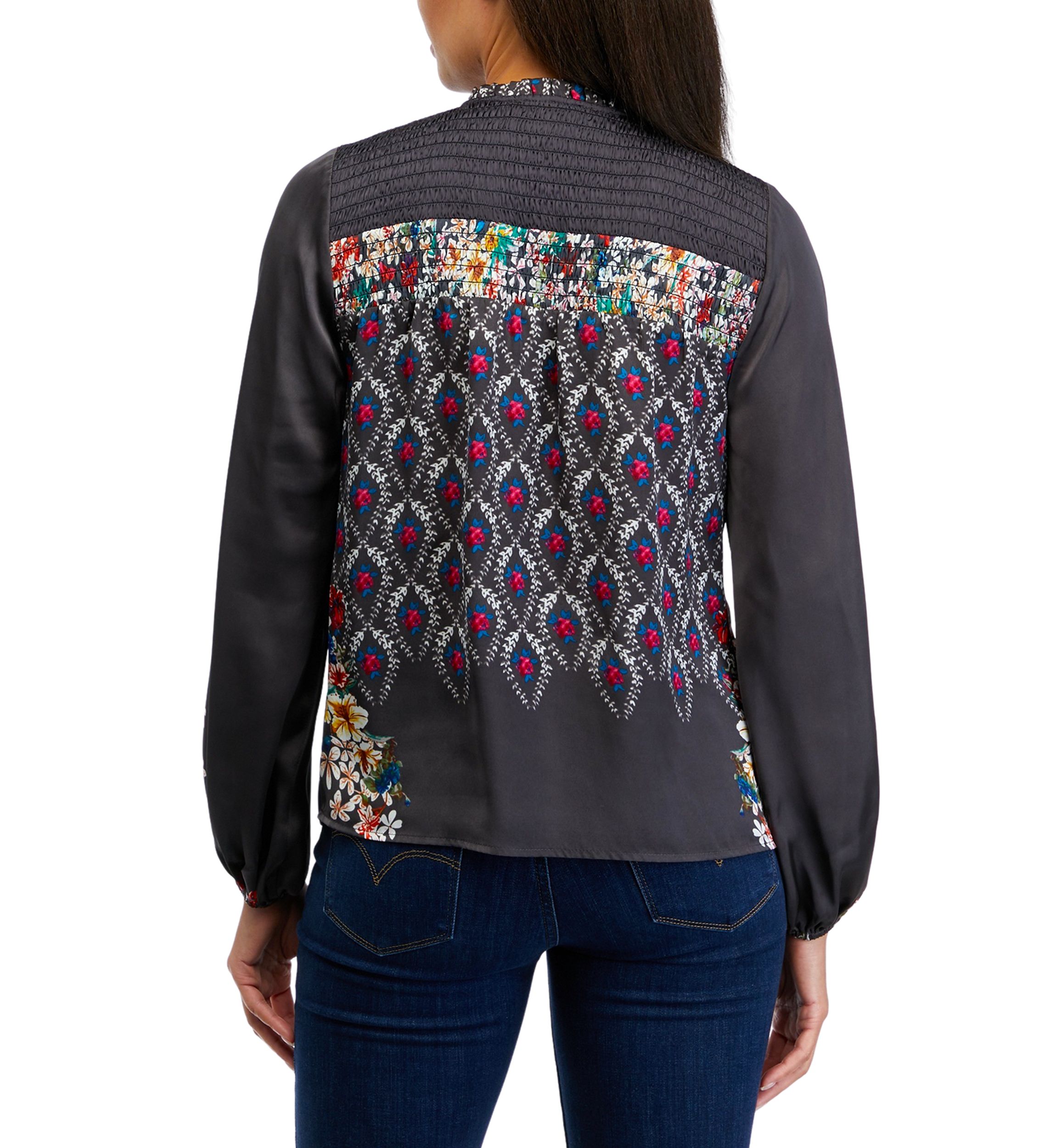 Womens Blouson Sleeve Printed Blouse 
