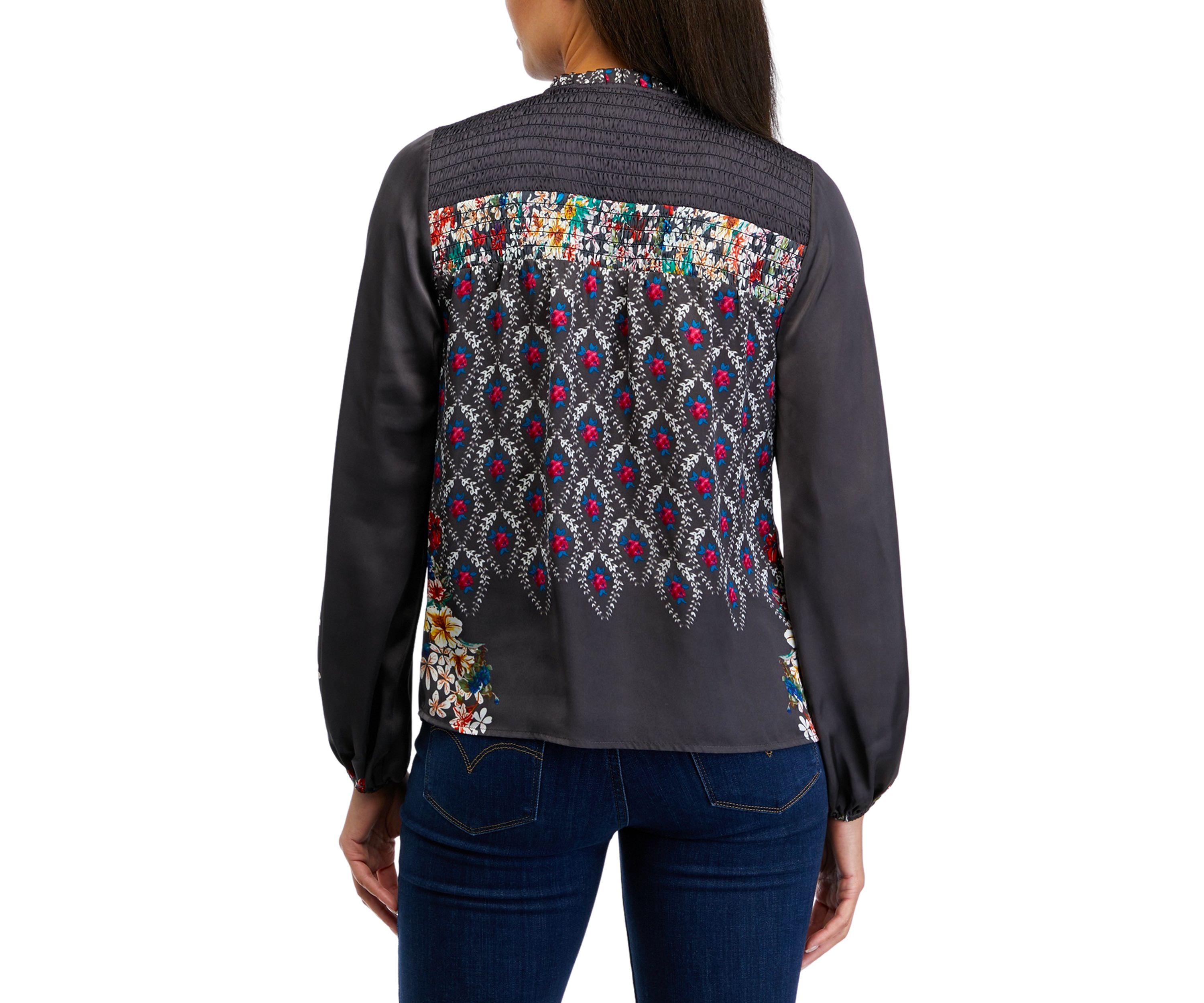 Womens Blouson Sleeve Printed Blouse 