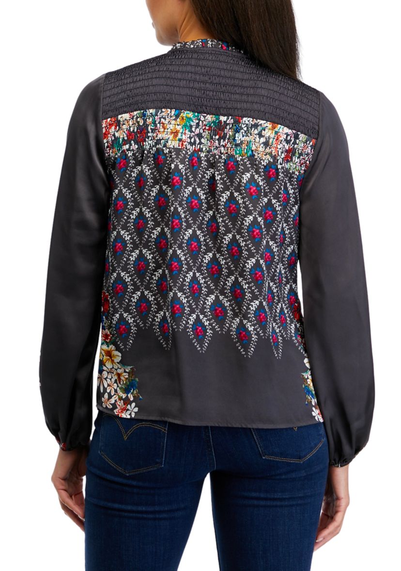 Womens Blouson Sleeve Printed Blouse 
