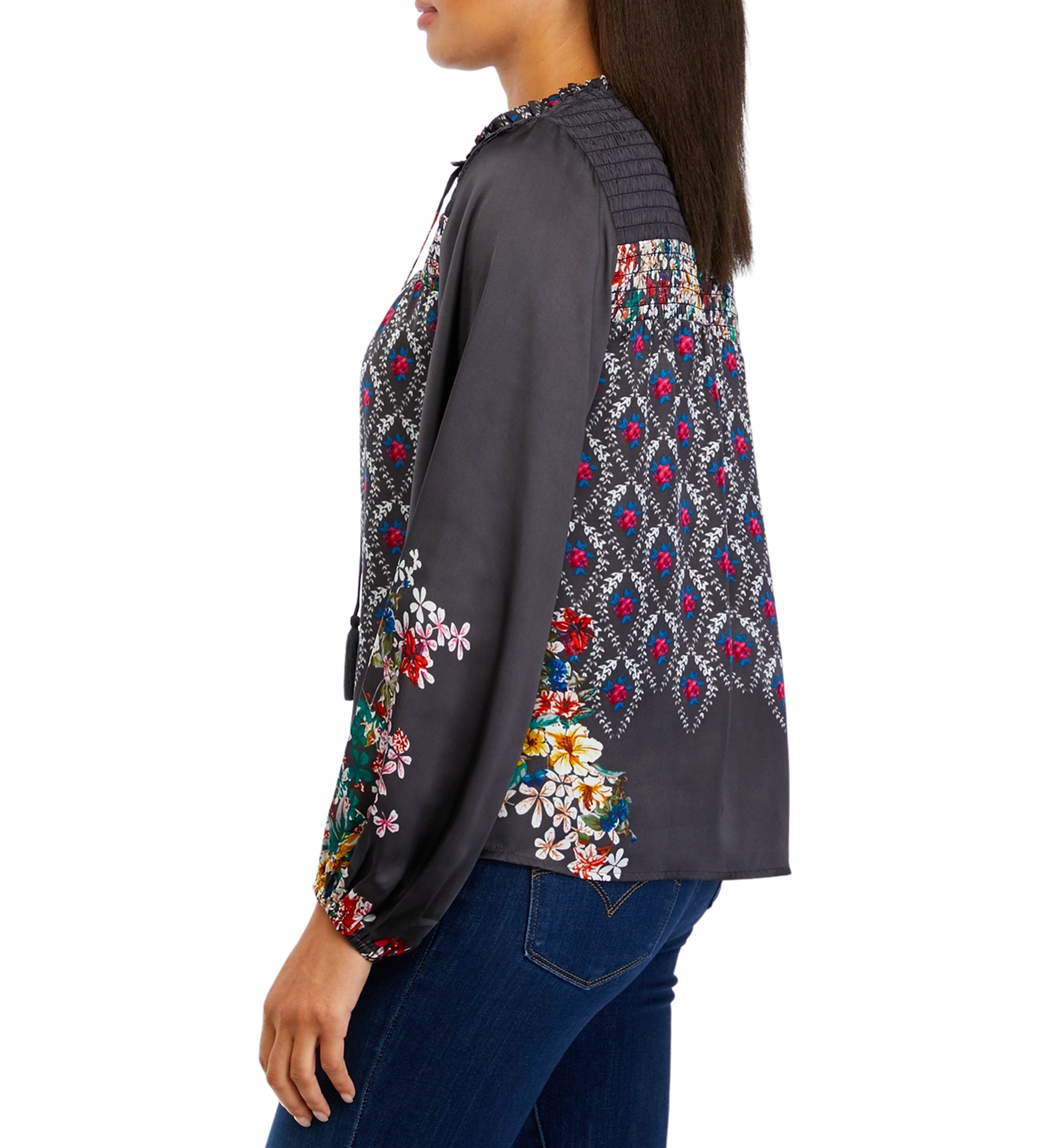 Womens Blouson Sleeve Printed Blouse 