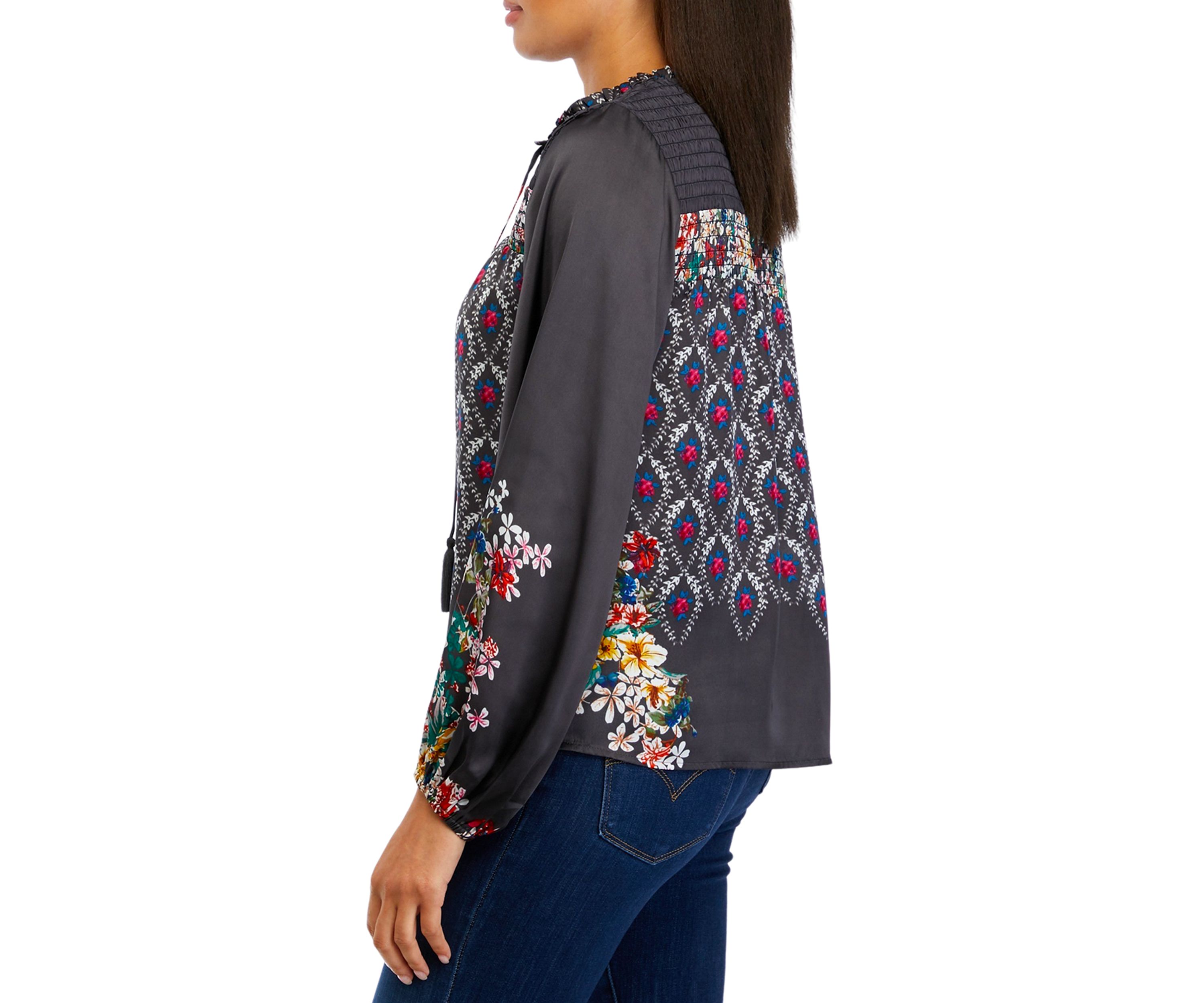 Womens Blouson Sleeve Printed Blouse 