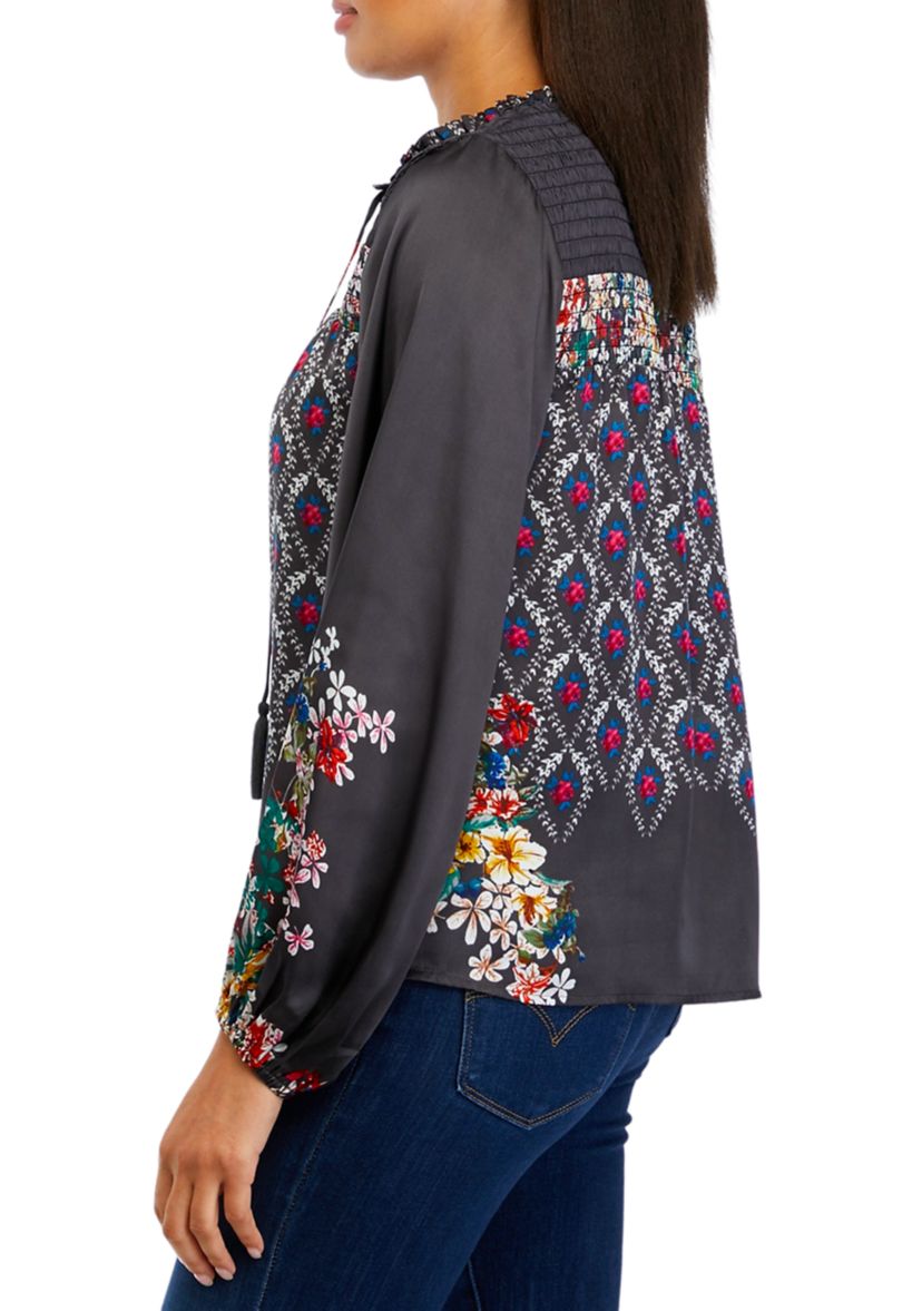 Womens Blouson Sleeve Printed Blouse 