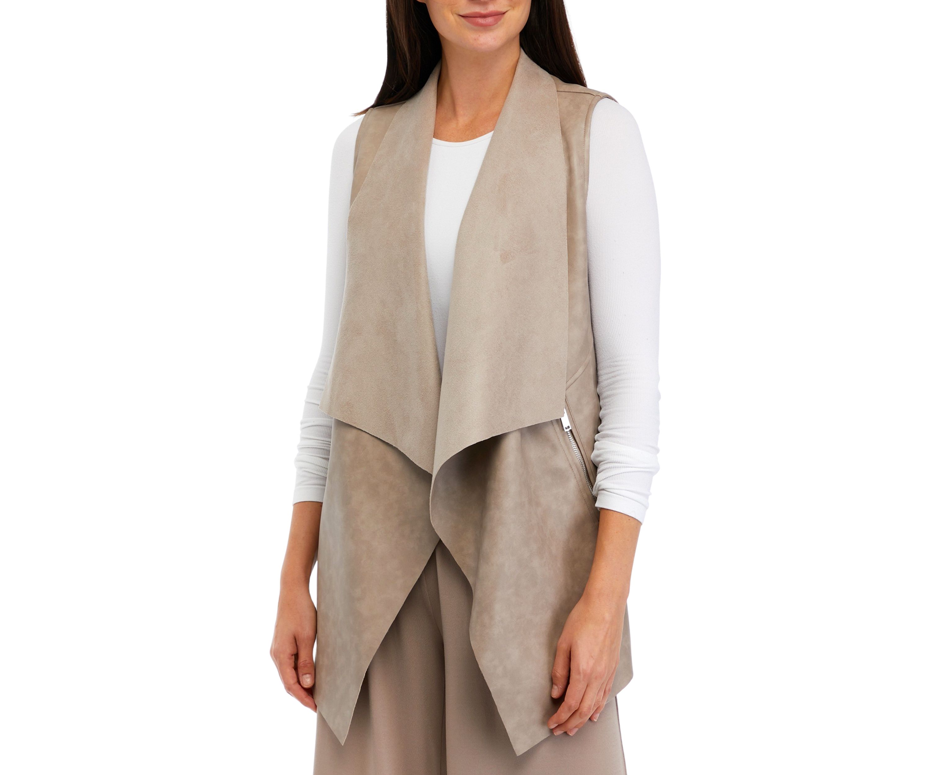 Womens Vegan Leather Open Front Vest 