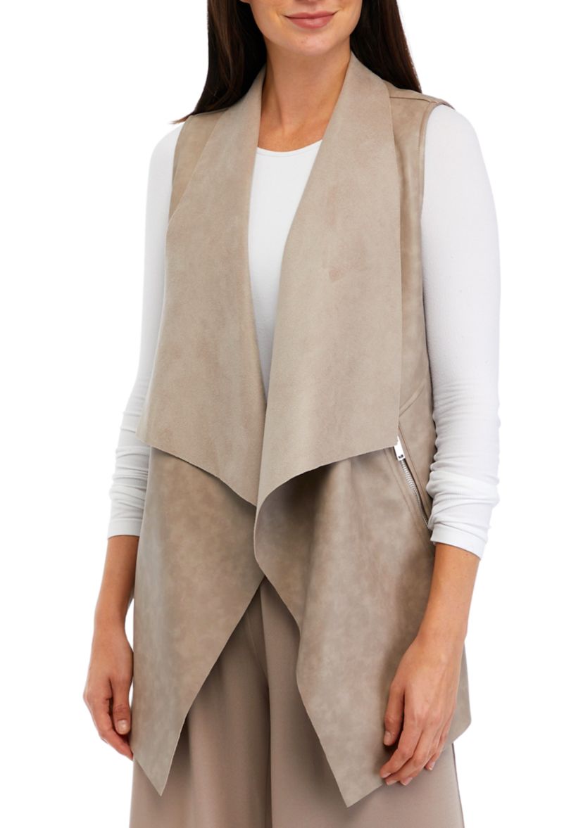 Womens Vegan Leather Open Front Vest 