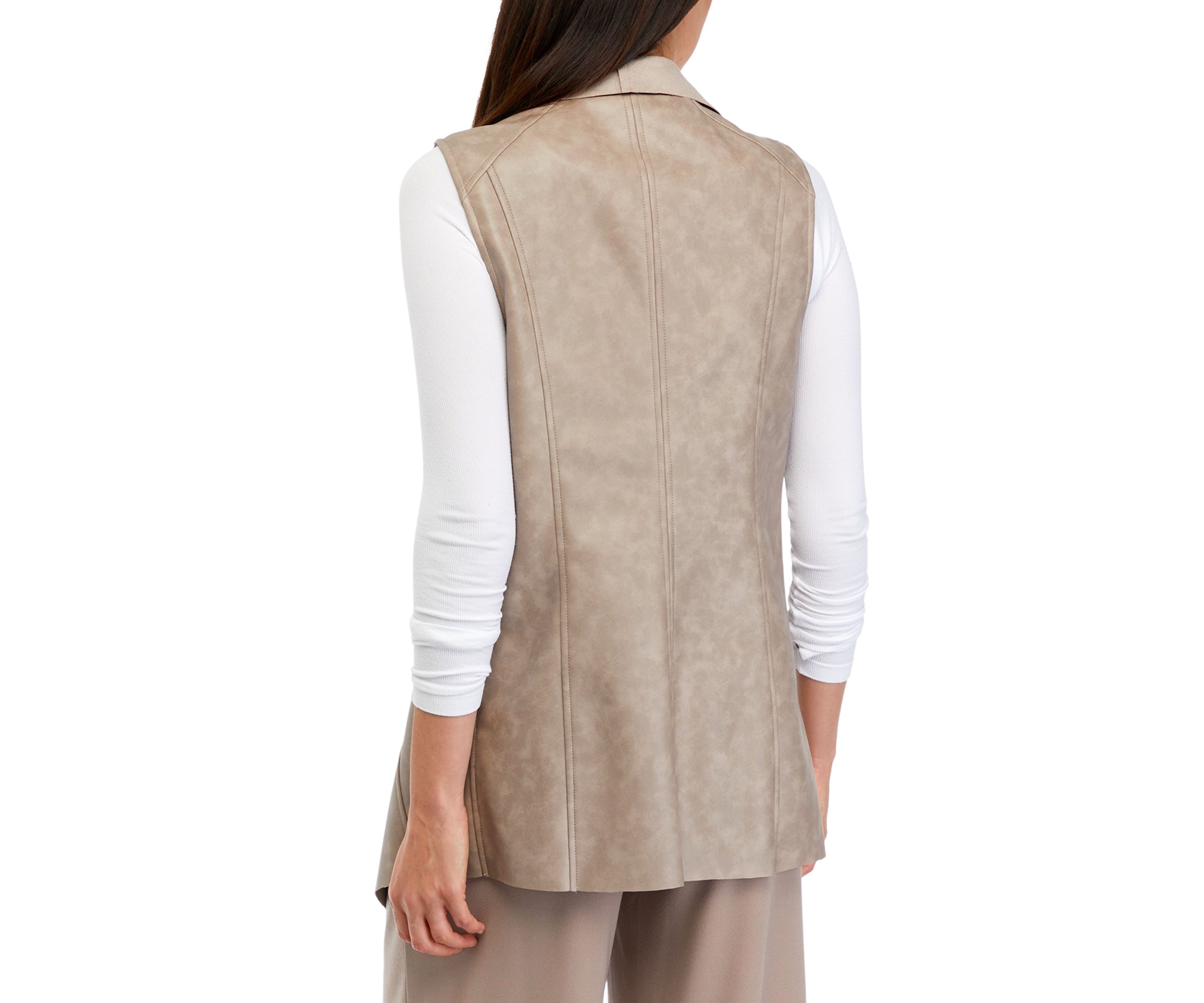 Womens Vegan Leather Open Front Vest 