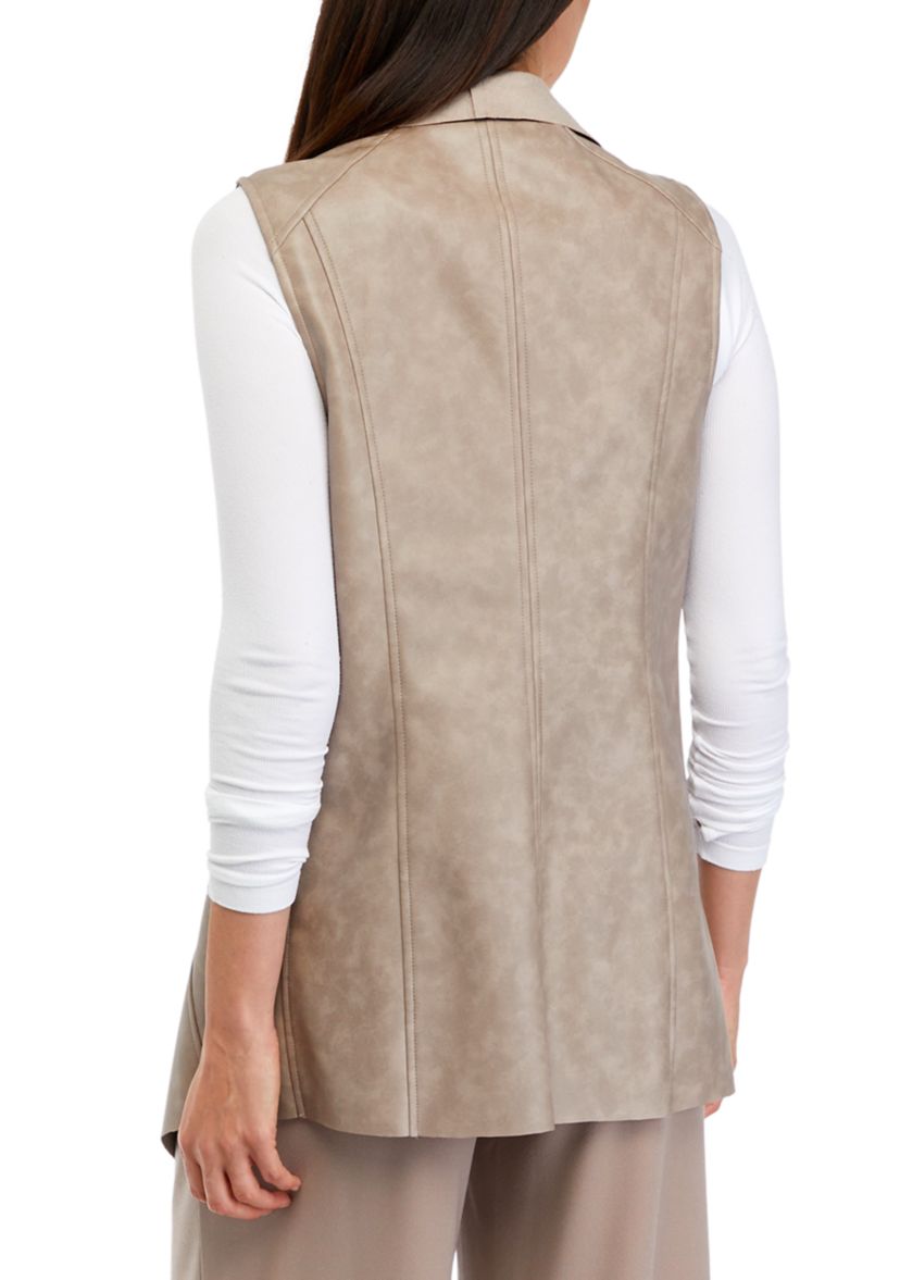 Womens Vegan Leather Open Front Vest 