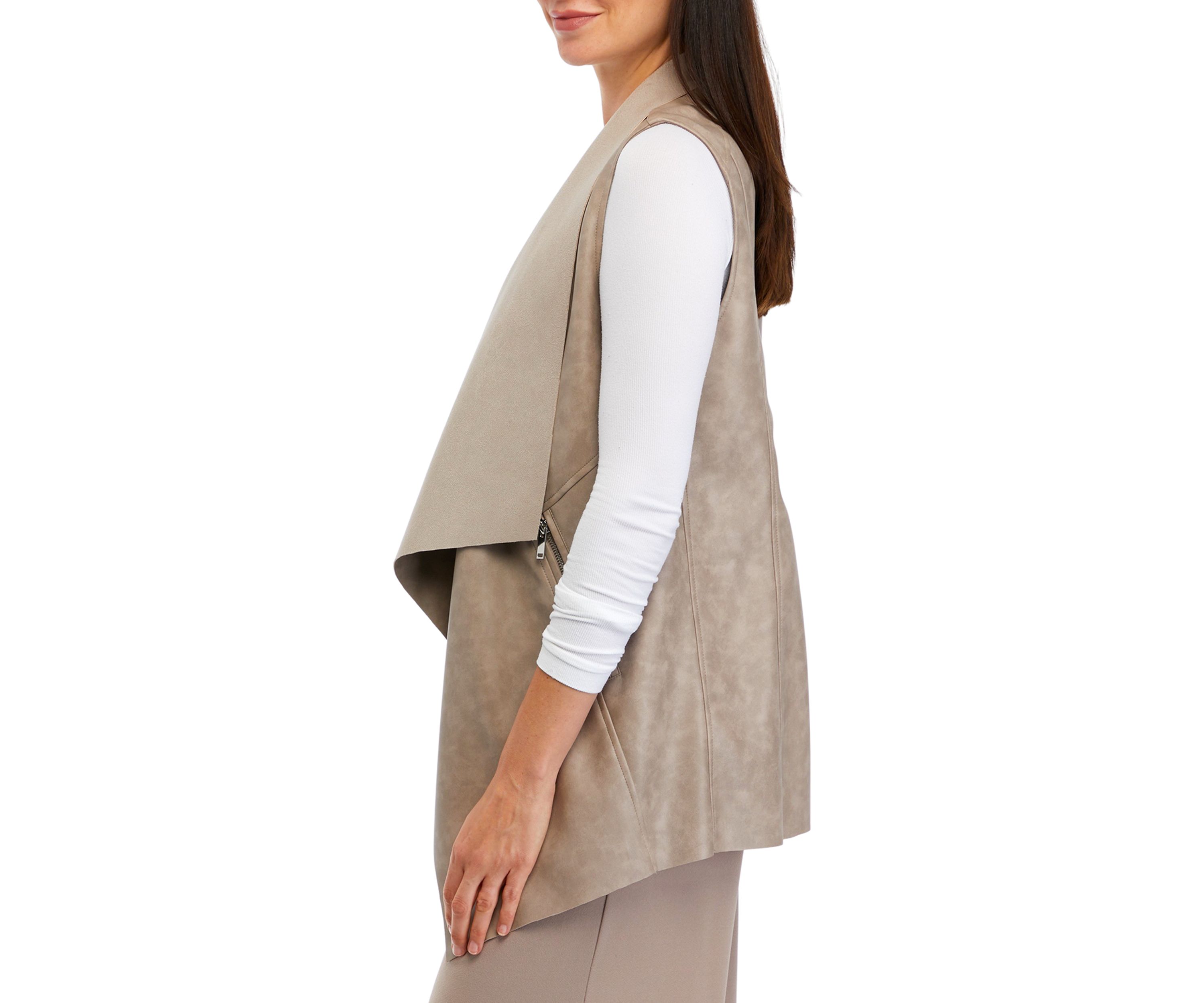 Womens Vegan Leather Open Front Vest 