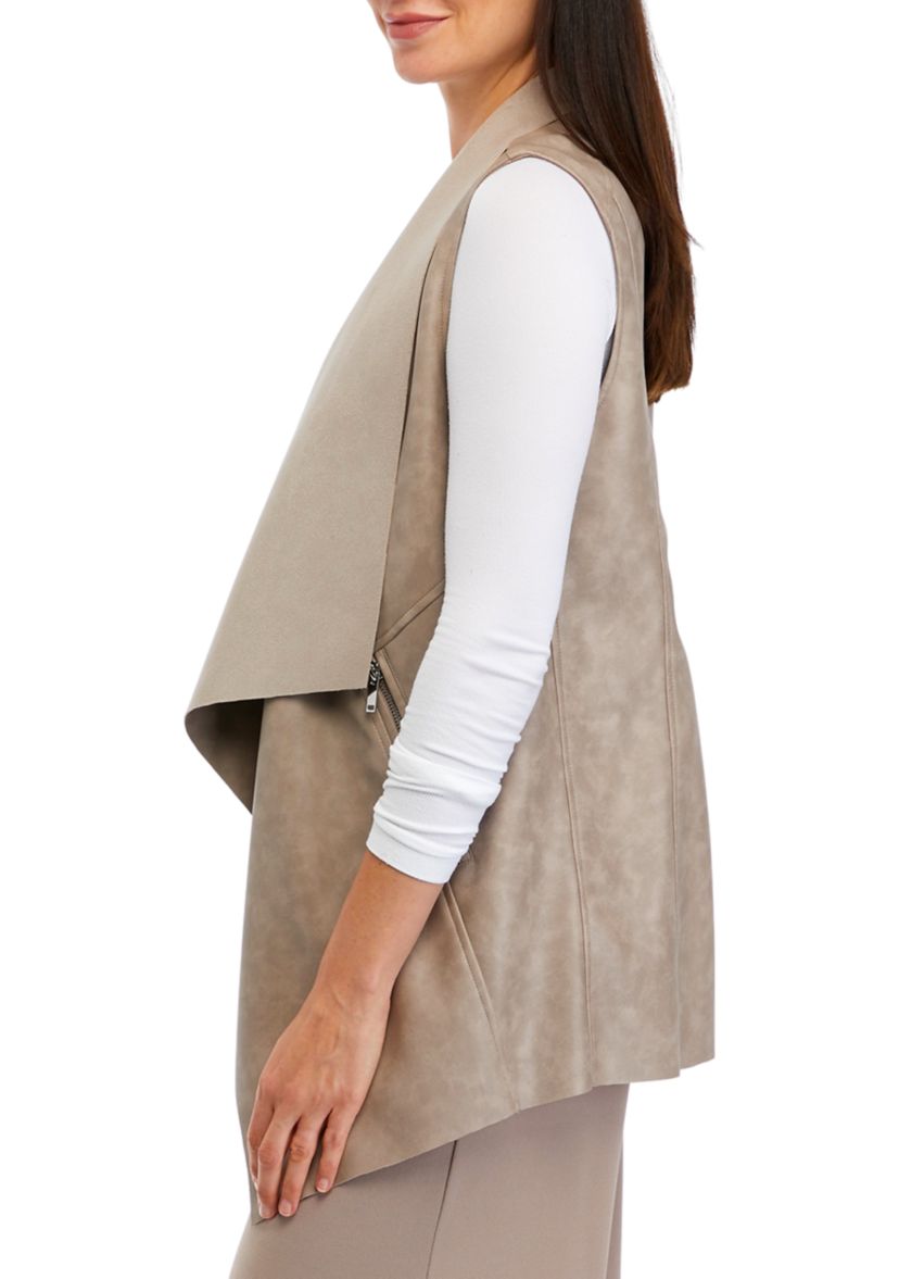 Womens Vegan Leather Open Front Vest 