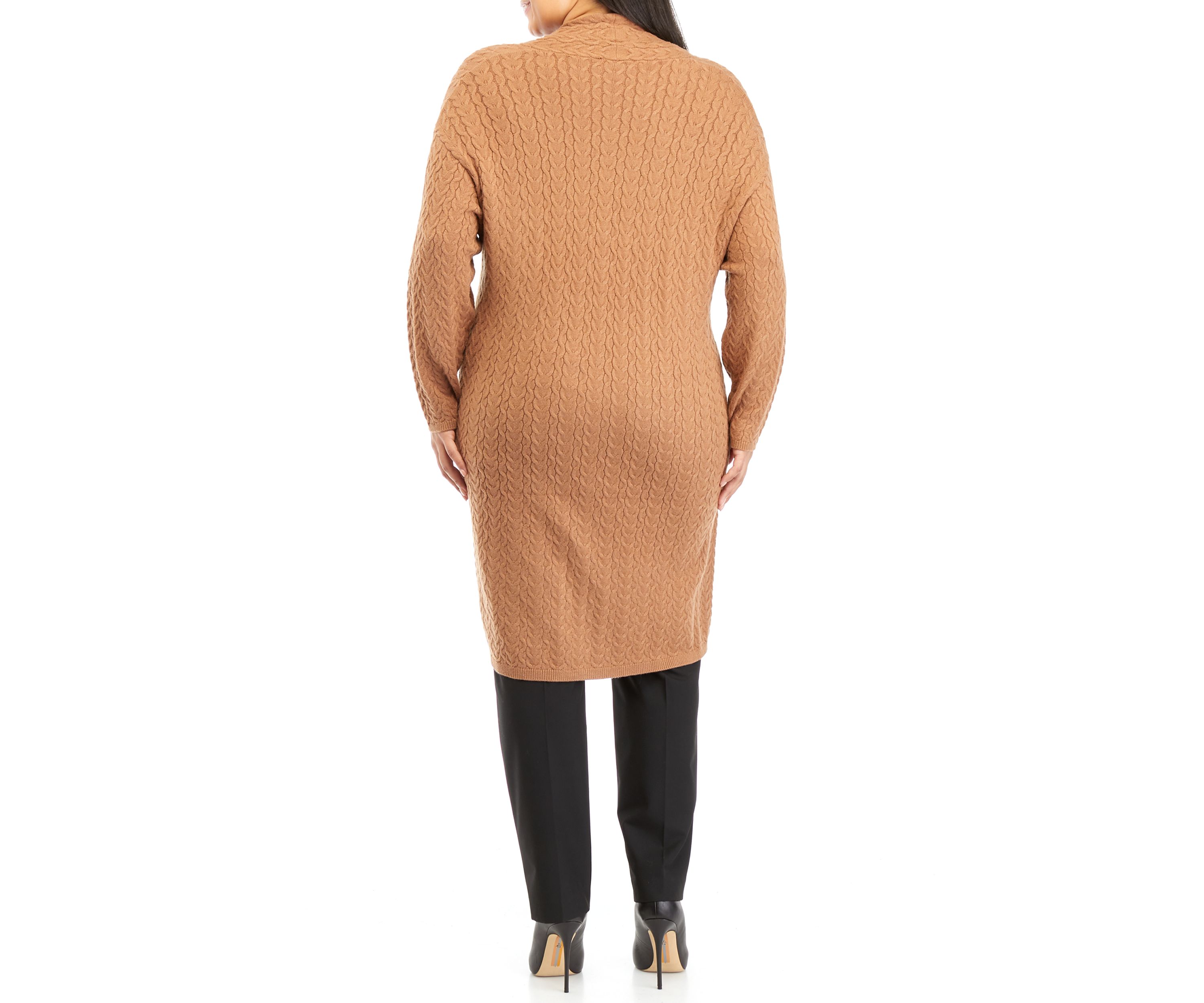 Plus Size Long Sleeve Cable Cardigan with Fur Pockets