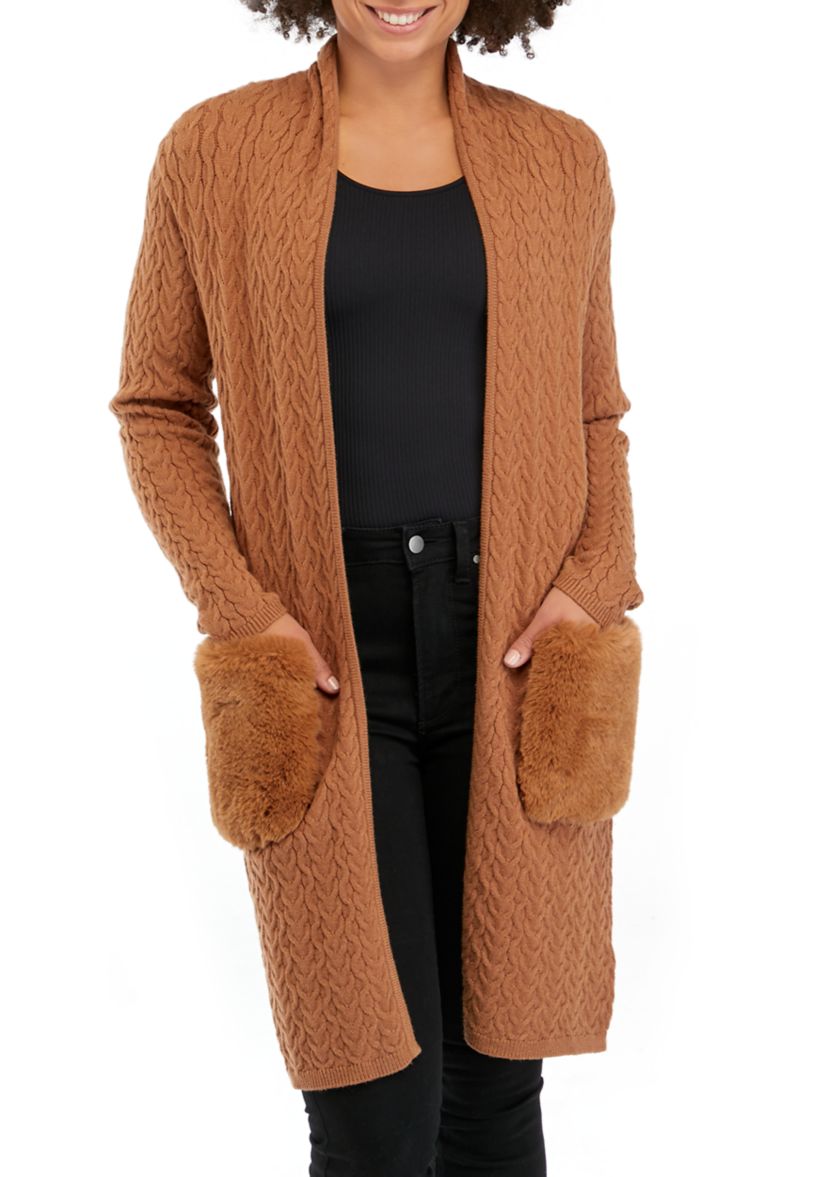 Womens Open Front Cable Knit Cardigan