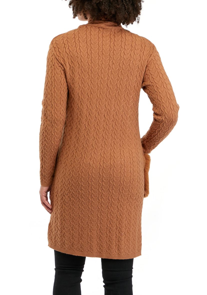 Womens Open Front Cable Knit Cardigan