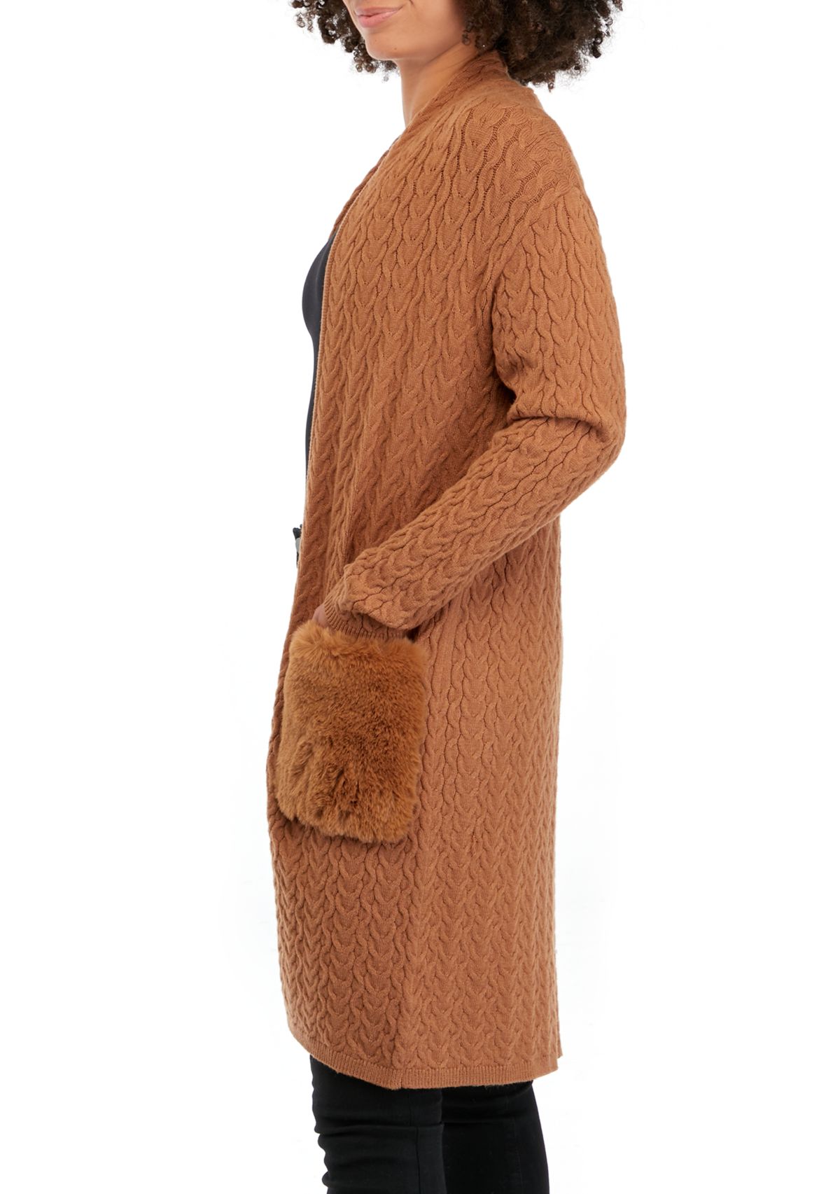 Womens Open Front Cable Knit Cardigan