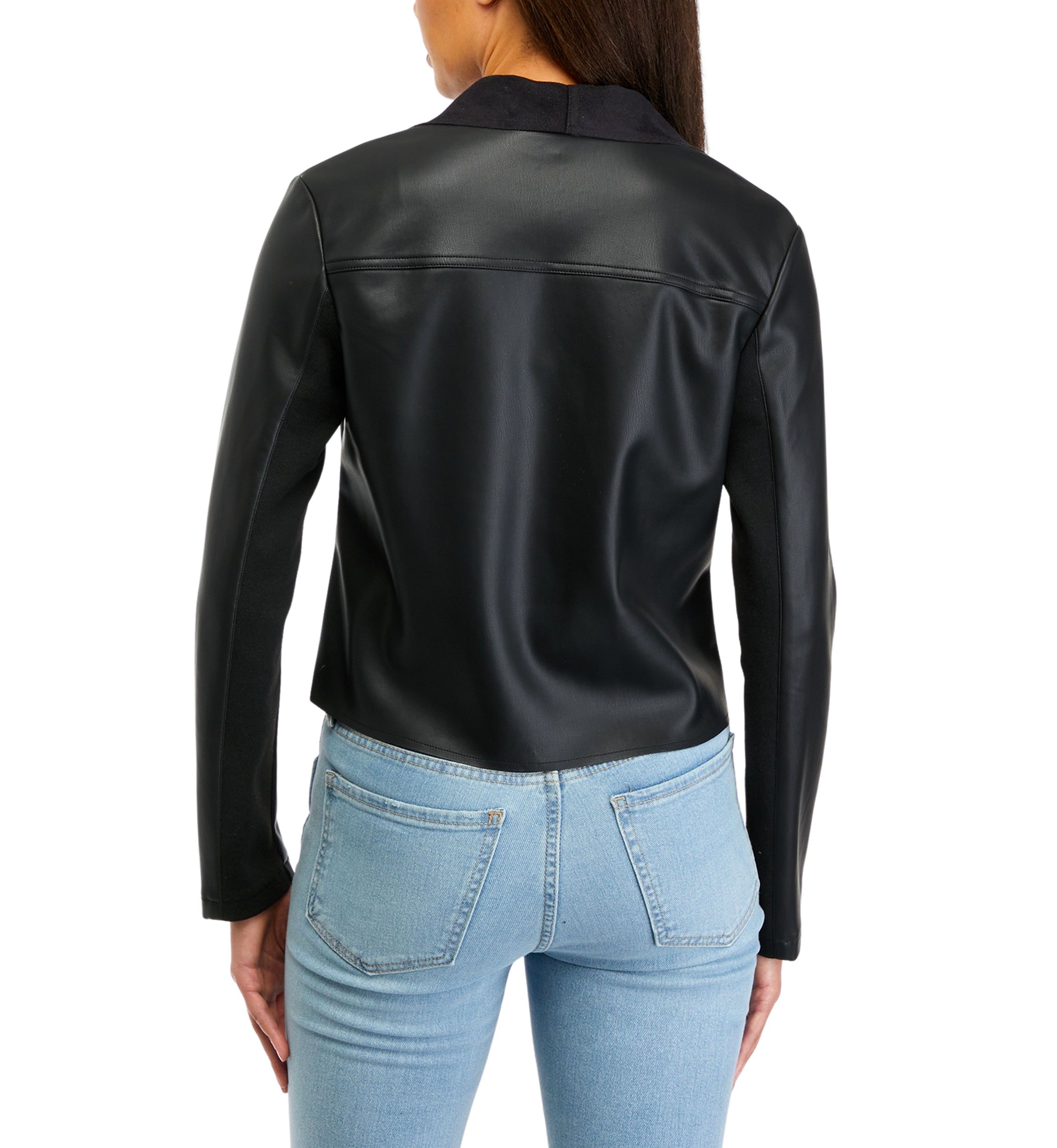 Womens Shawl Collar Faux Leather Jacket