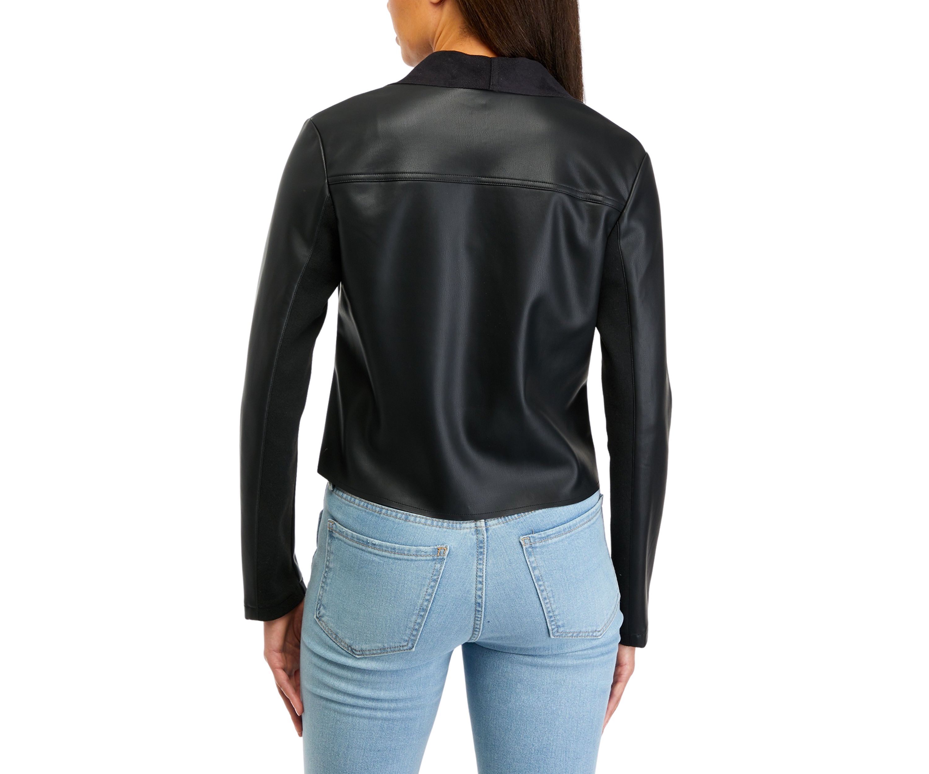 Womens Shawl Collar Faux Leather Jacket