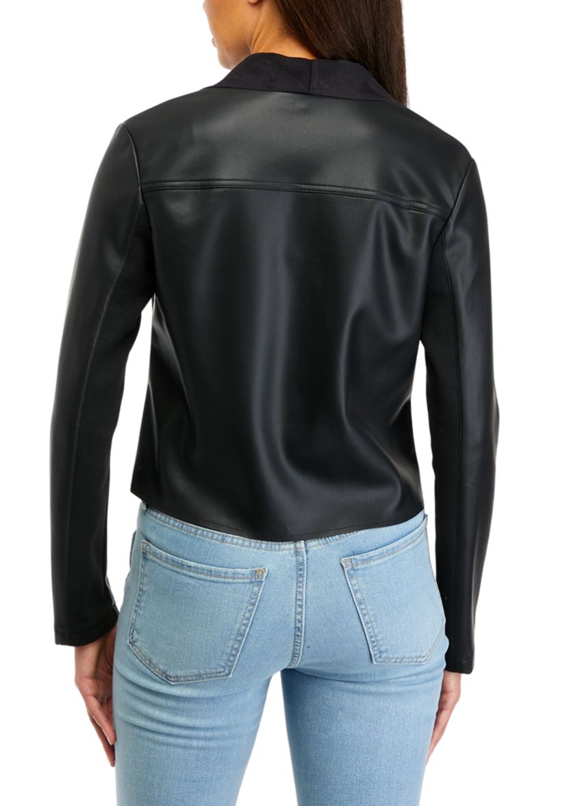 Womens Shawl Collar Faux Leather Jacket