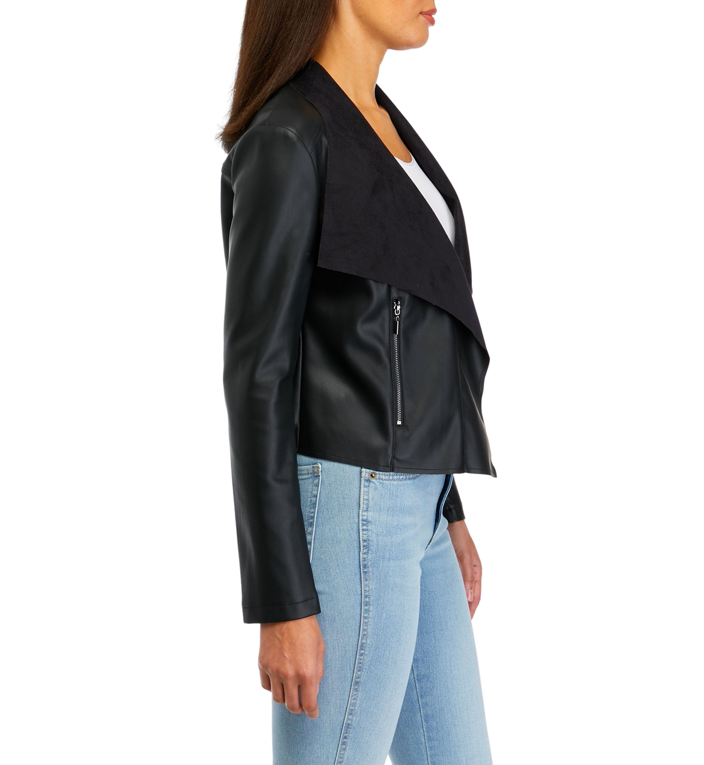 Womens Shawl Collar Faux Leather Jacket