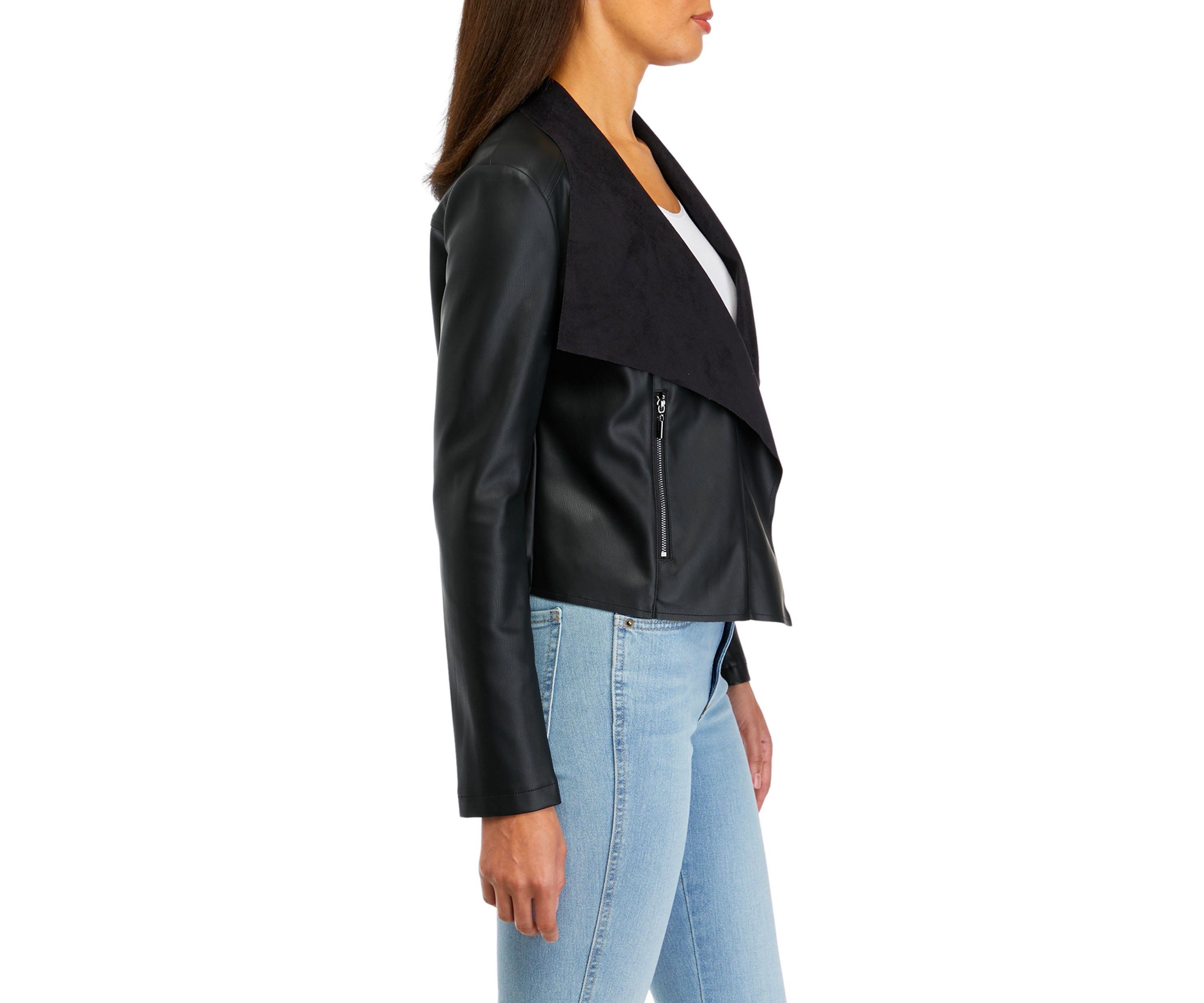 Womens Shawl Collar Faux Leather Jacket