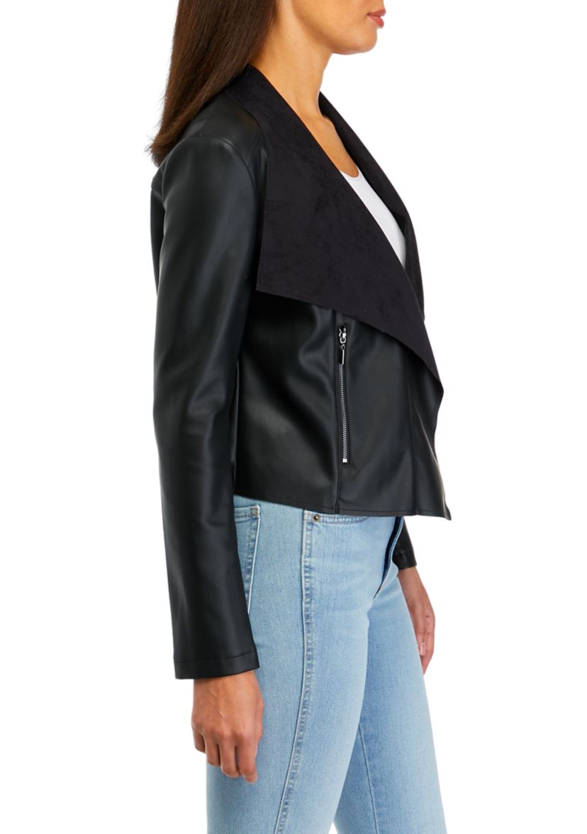 Womens Shawl Collar Faux Leather Jacket