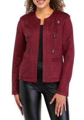 Women's Princess Seam Button Front Vegan Suede Jacket