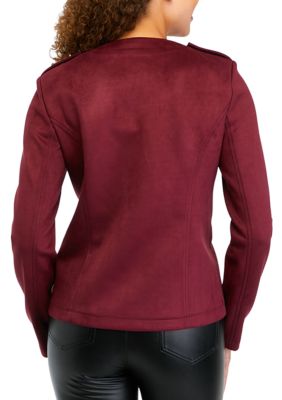 Women's Princess Seam Button Front Vegan Suede Jacket