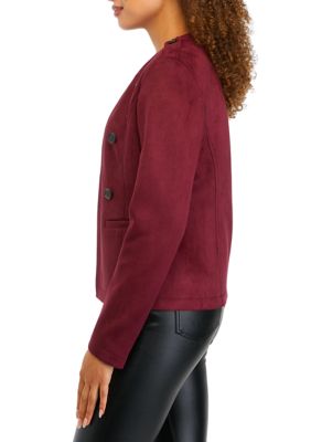 Women's Princess Seam Button Front Vegan Suede Jacket