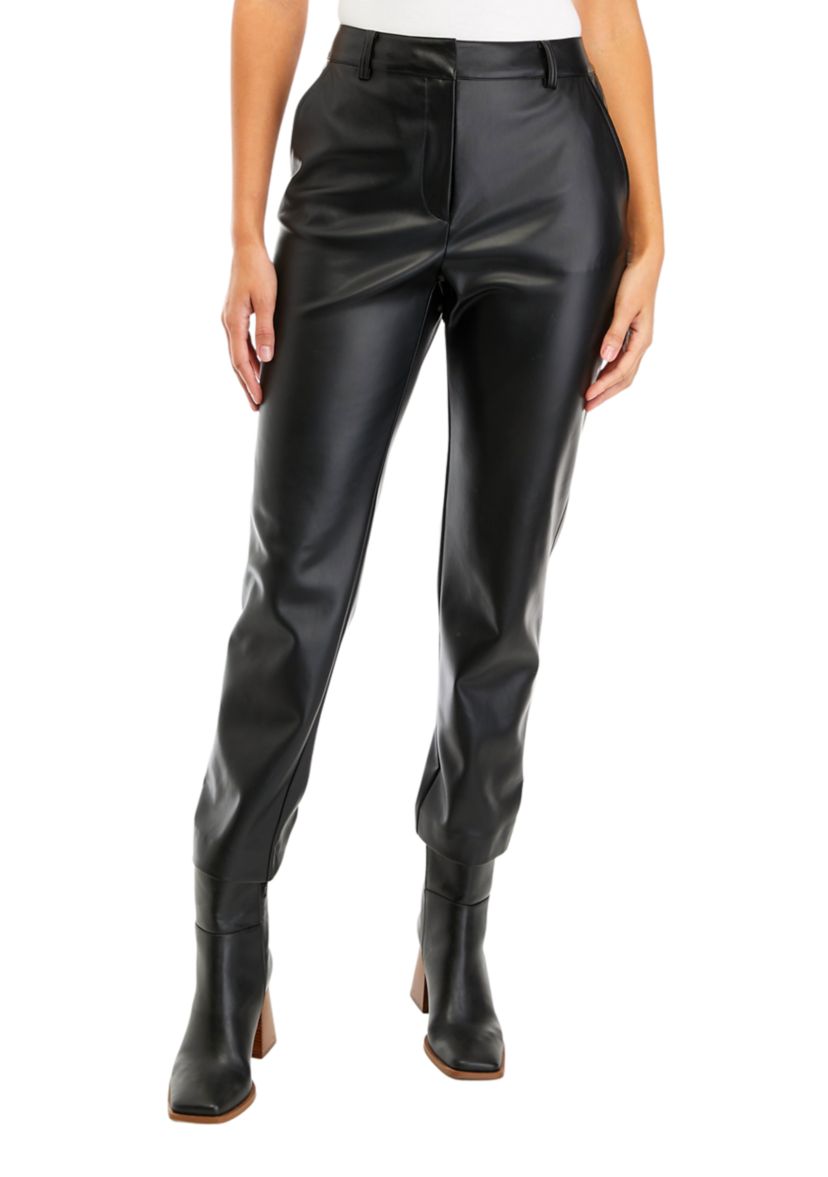 Womens Fly Front Faux Leather Pants