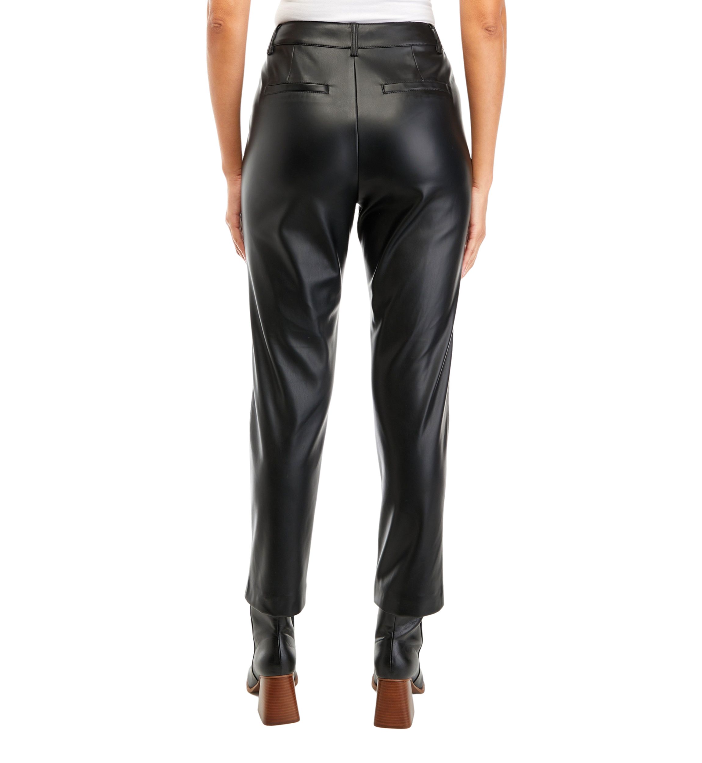 Womens Fly Front Faux Leather Pants