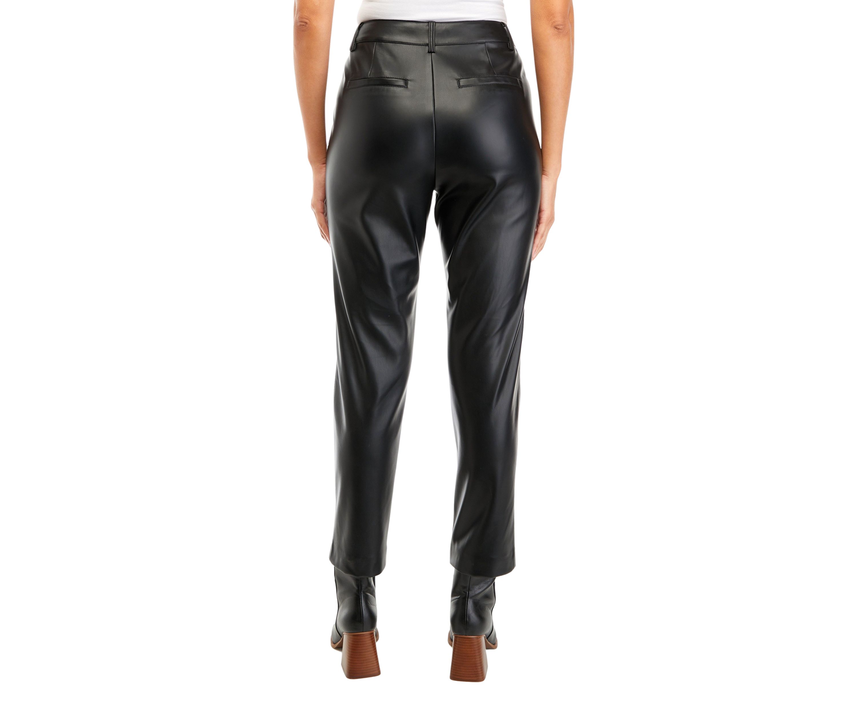 Womens Fly Front Faux Leather Pants