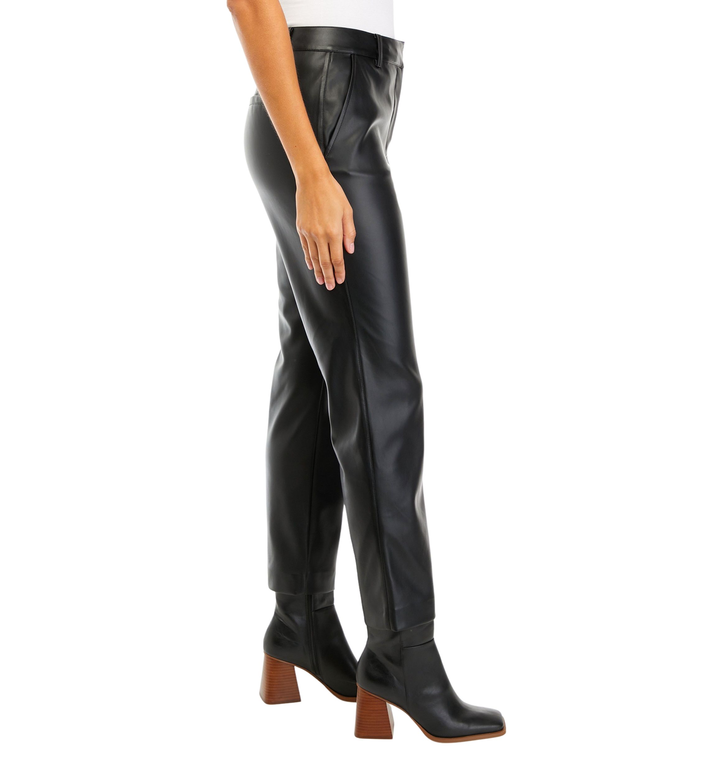 Womens Fly Front Faux Leather Pants