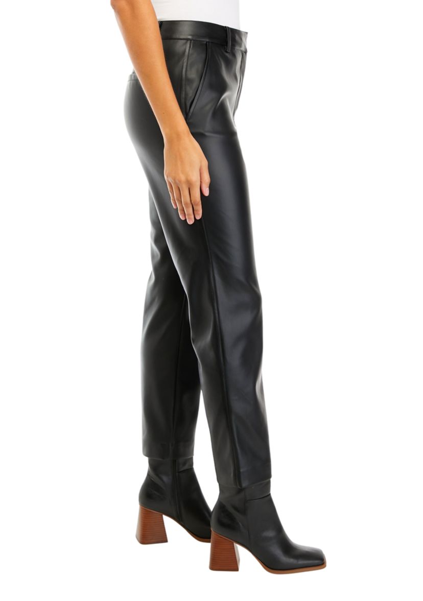 Womens Fly Front Faux Leather Pants