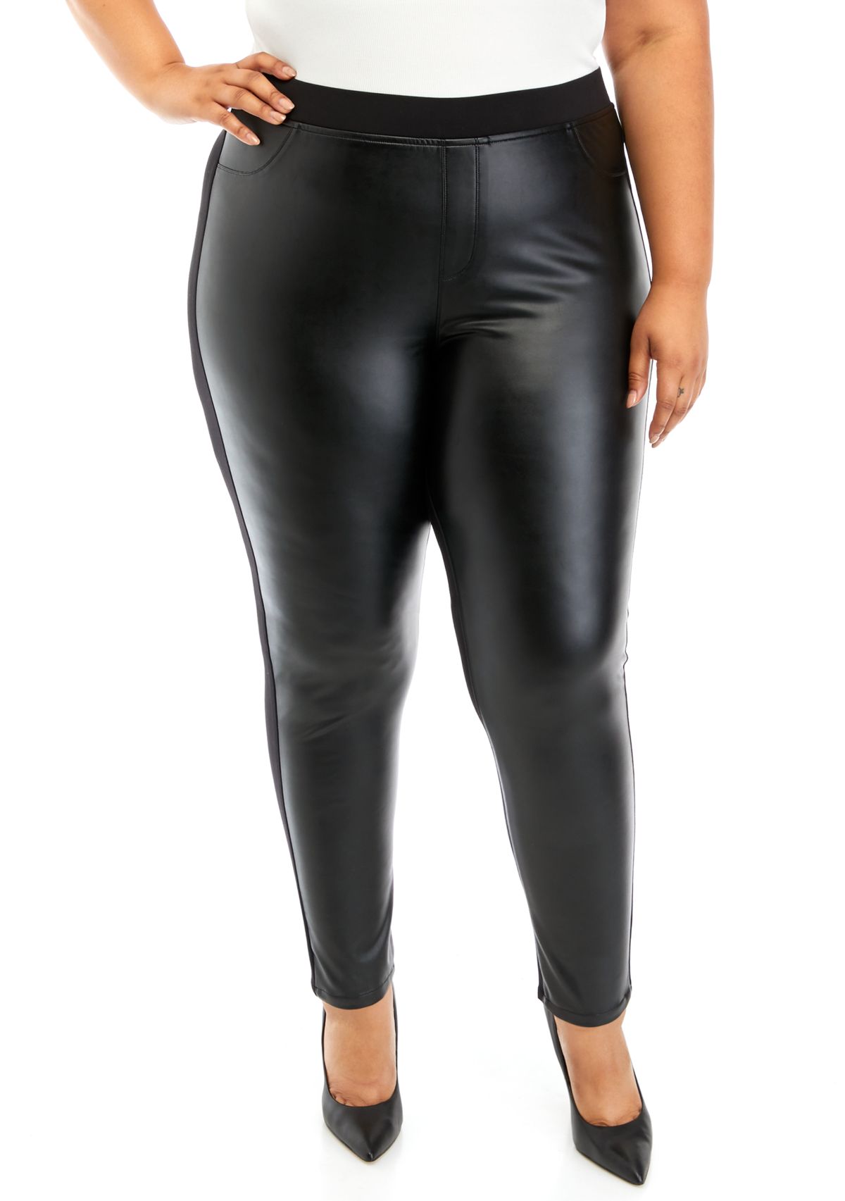 Plus Size Pull On Faux Leather Pants